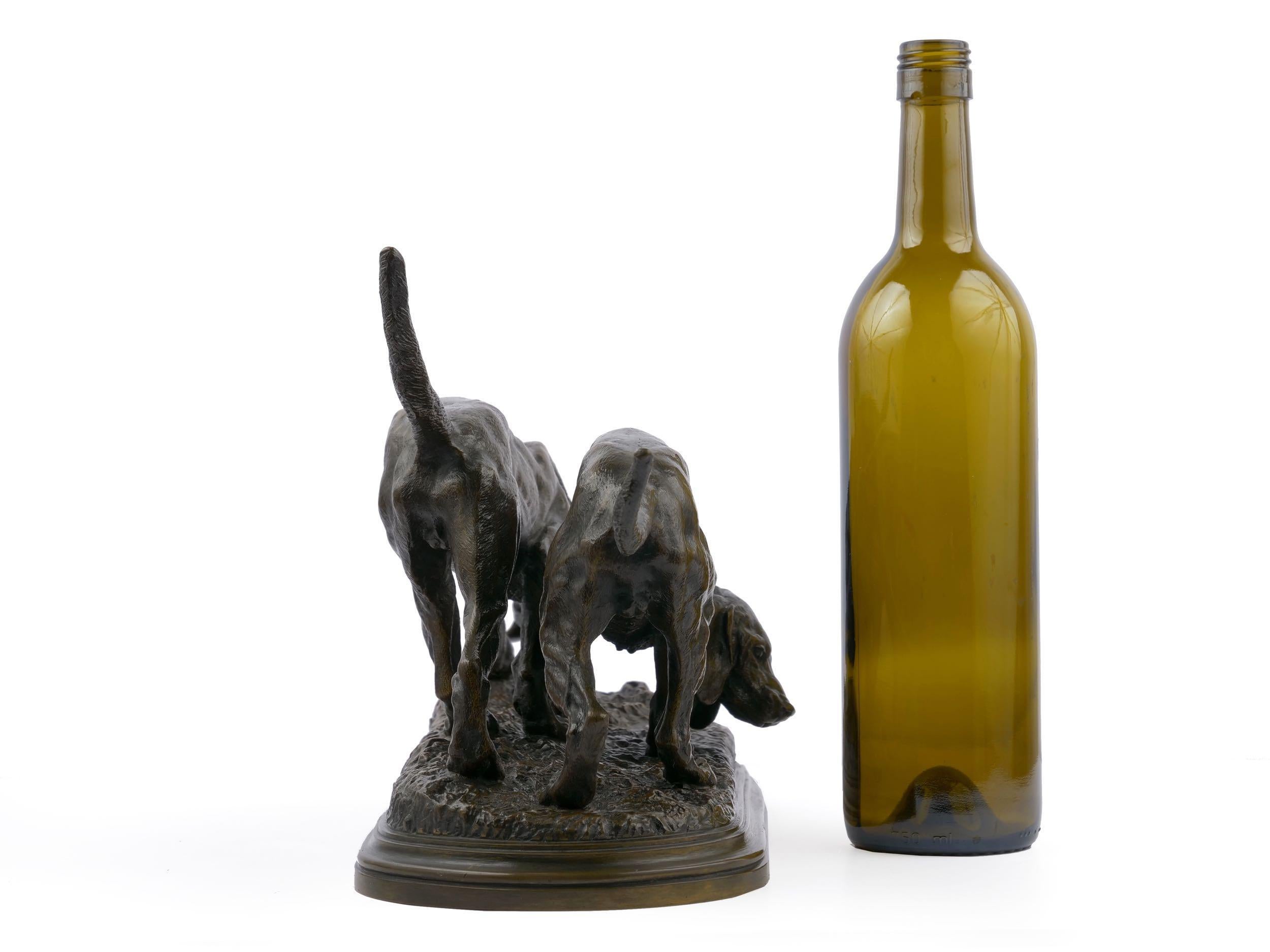 19th Century French Antique Bronze Sculpture of Two Hound Dogs by Isidore Jules Bonheur