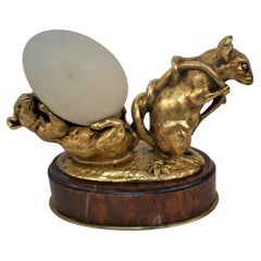 French Antique Bronze Sculpture of Two Mice & Egg