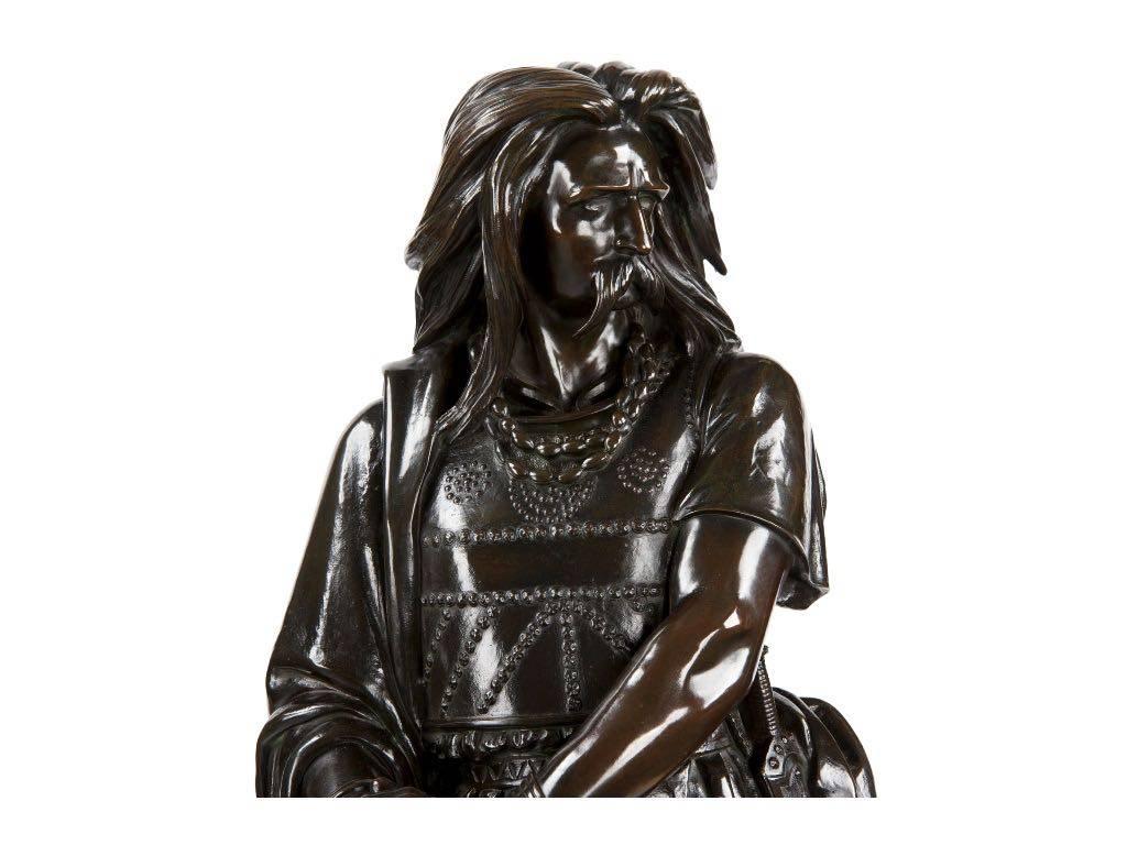 19th Century French Antique Bronze Sculpture of Viking Warrior 