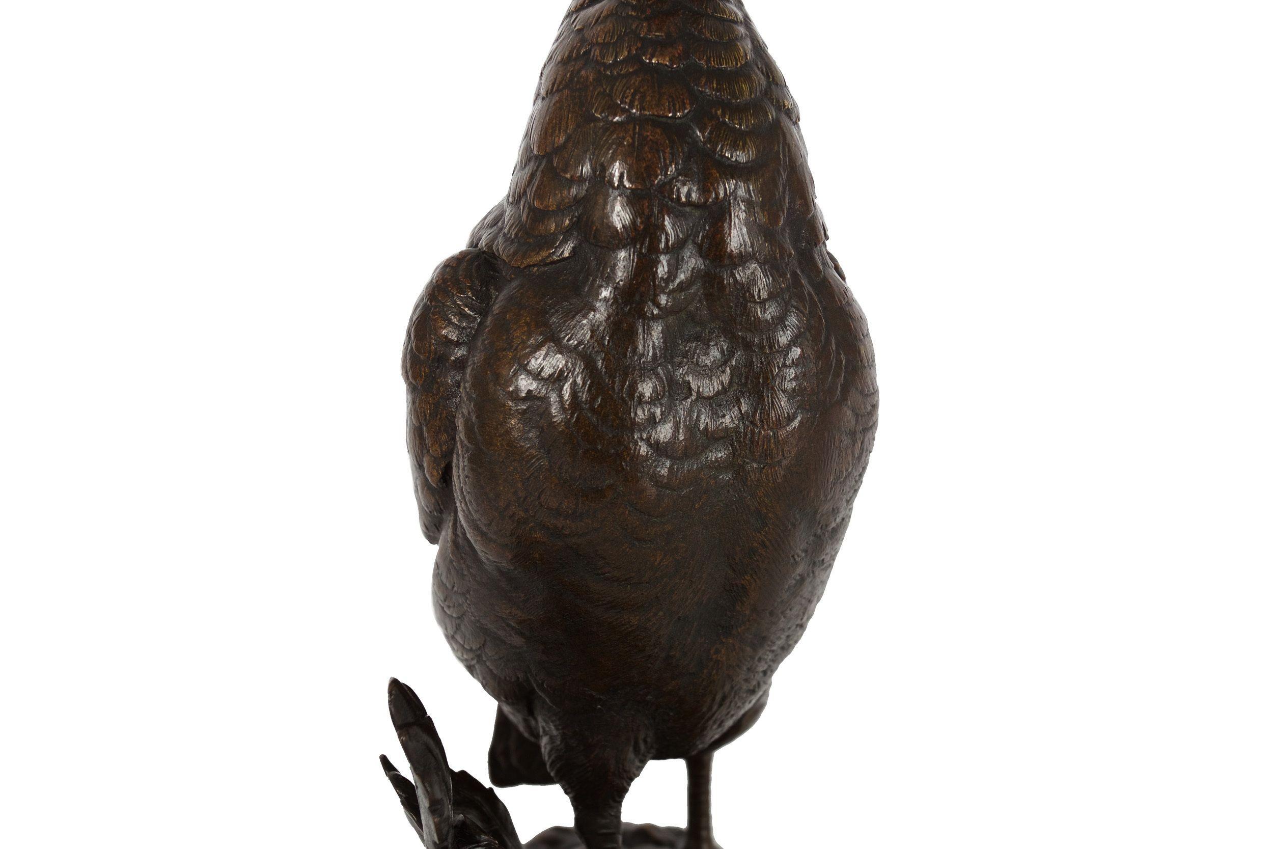 French Antique Bronze Sculpture of Walking Grouse by Paul Édouard Delabrierre 9