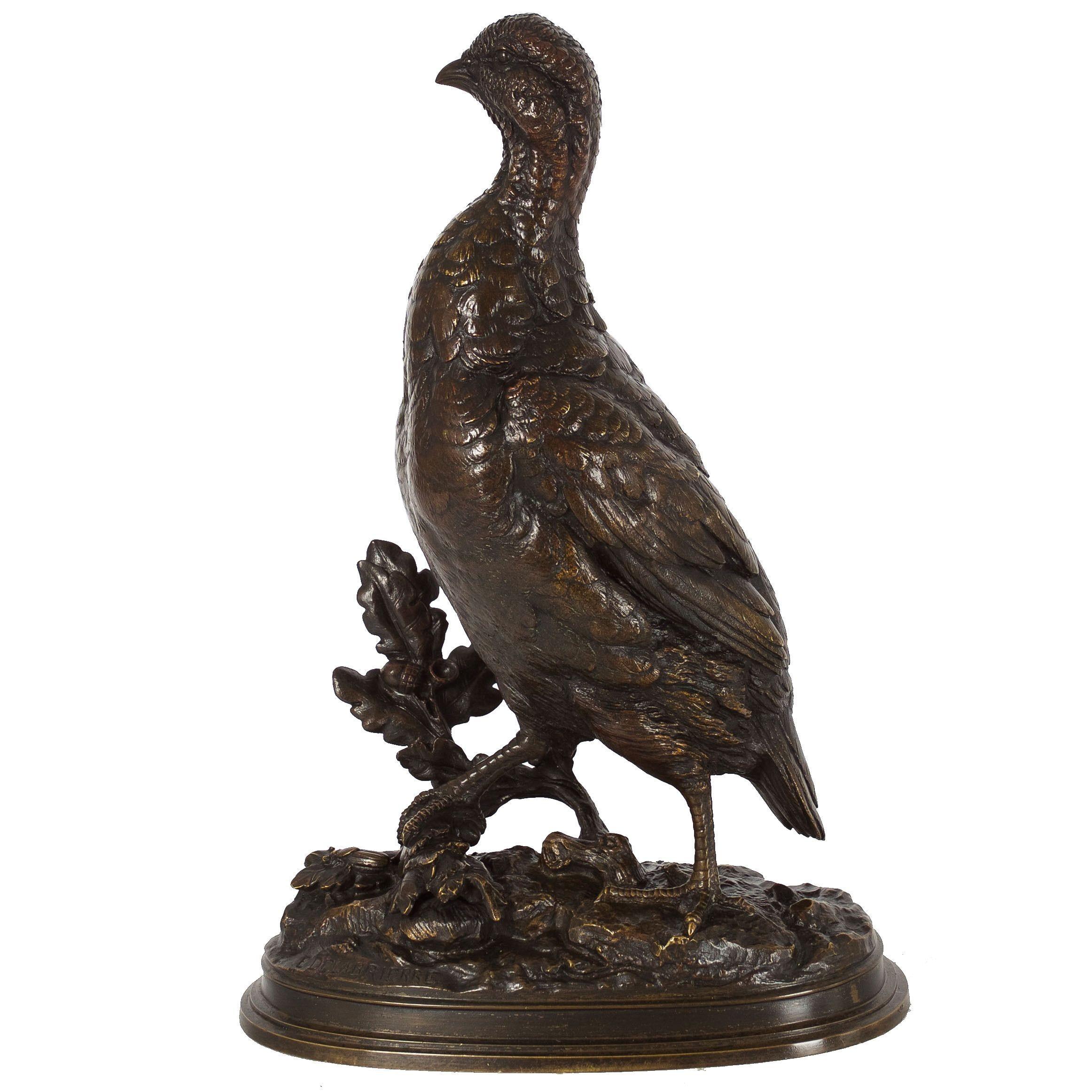 An exquisite sand-cast model of a walking grouse, it is an endearing look at this lively game bird. Typical of Delabrierre's work, this casting quality is expert with fine chiseled detail and texture throughout bringing life to the individual layers