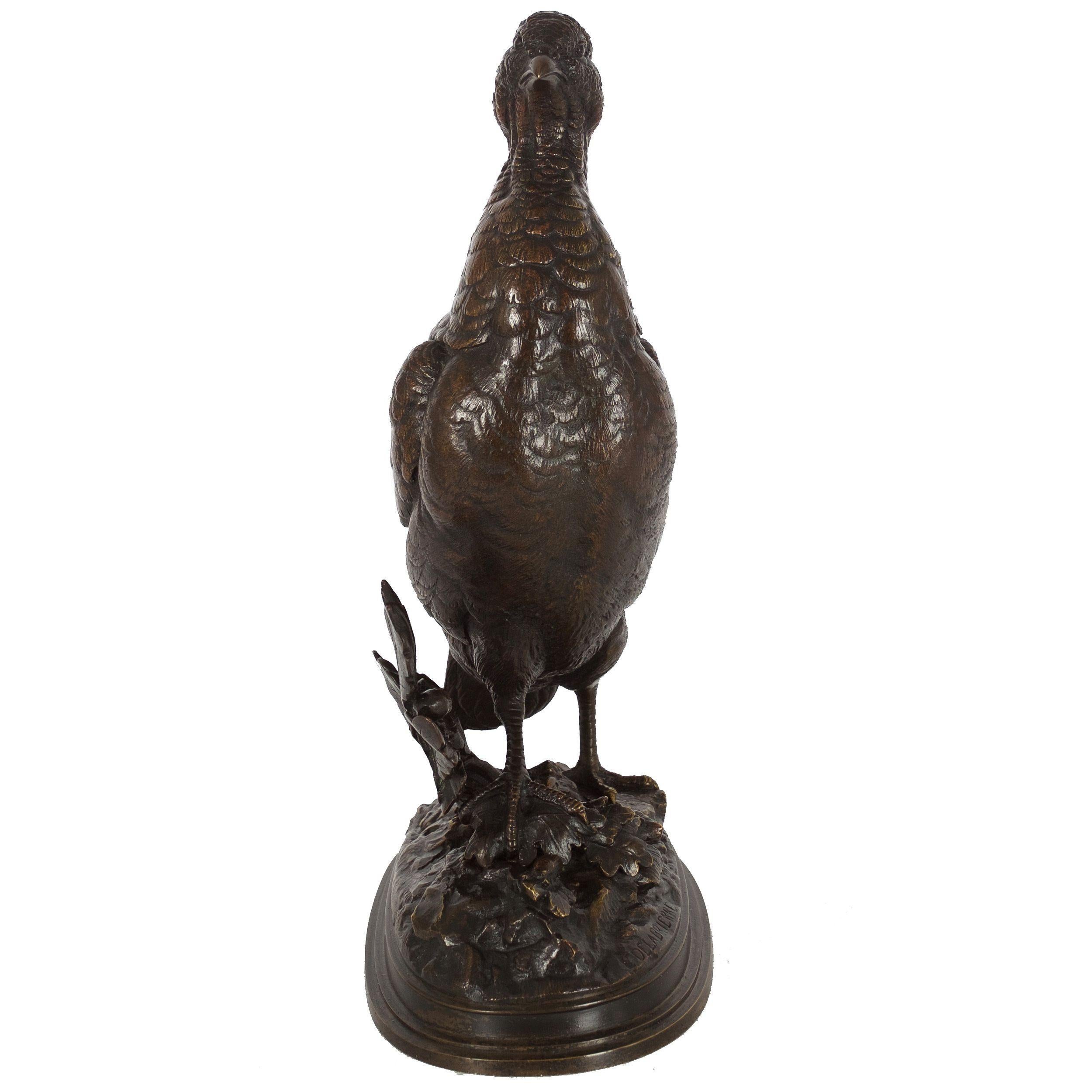 French Antique Bronze Sculpture of Walking Grouse by Paul Édouard Delabrierre In Good Condition In Shippensburg, PA