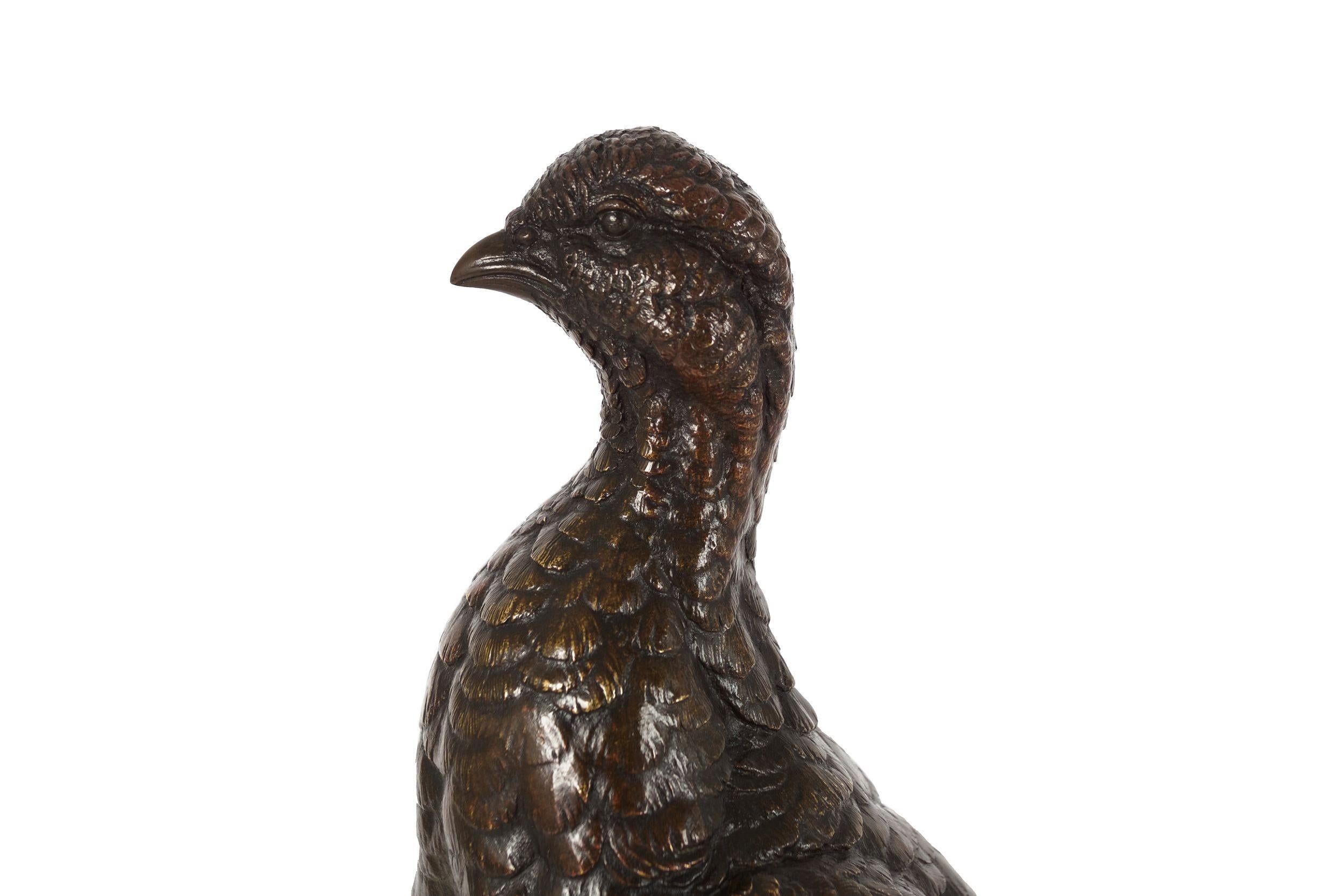 French Antique Bronze Sculpture of Walking Grouse by Paul Édouard Delabrierre 1