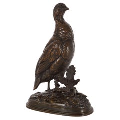 French Antique Bronze Sculpture of Walking Grouse by Paul Édouard Delabrierre