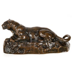 Escultura antigua francesa de bronce "Pantera de Túnez" de Antoine-Louis Barye