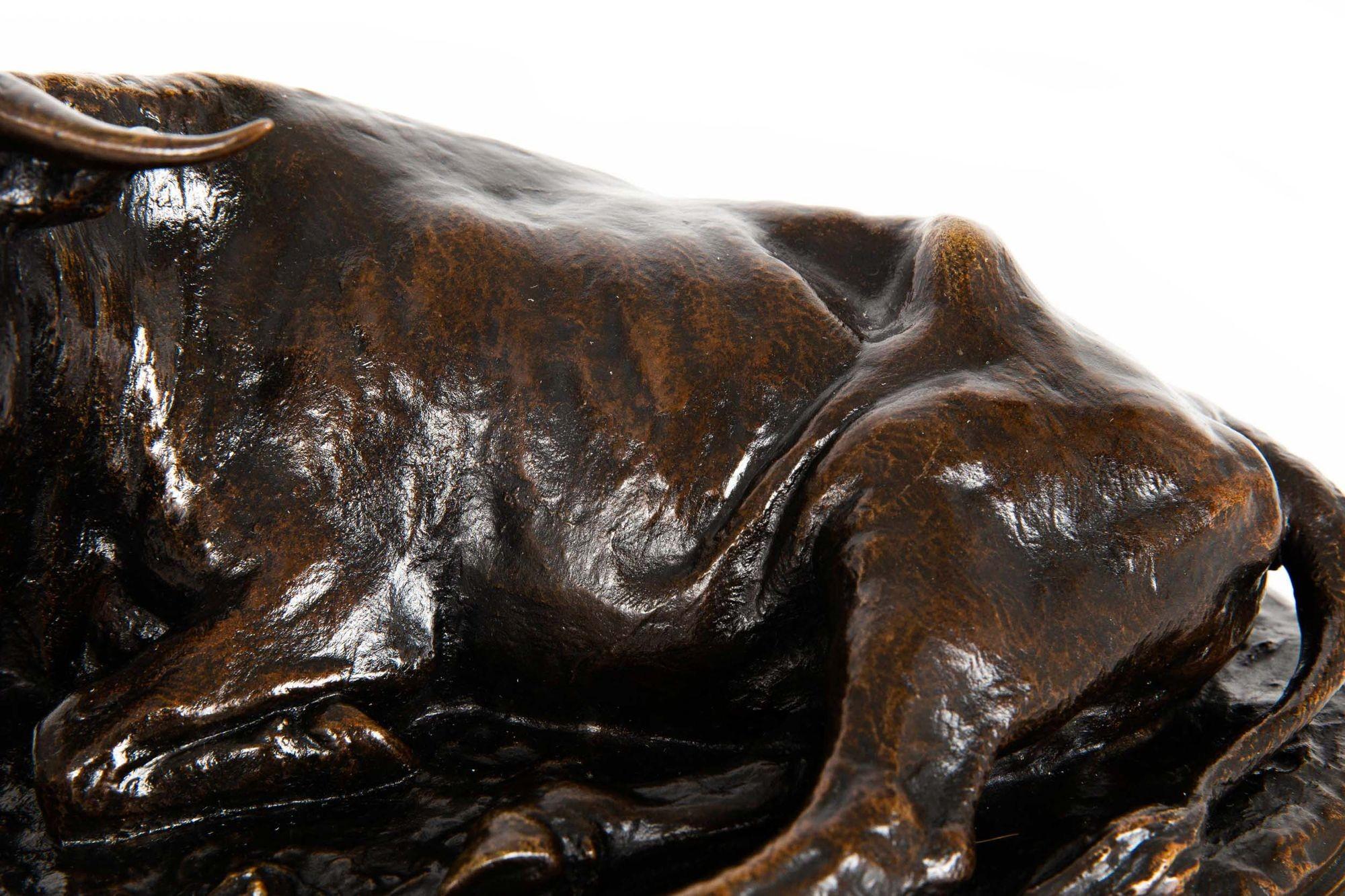 French Antique Bronze Sculpture “Resting Bull” by Rosa Bonheur ca. 1870-90 For Sale 11