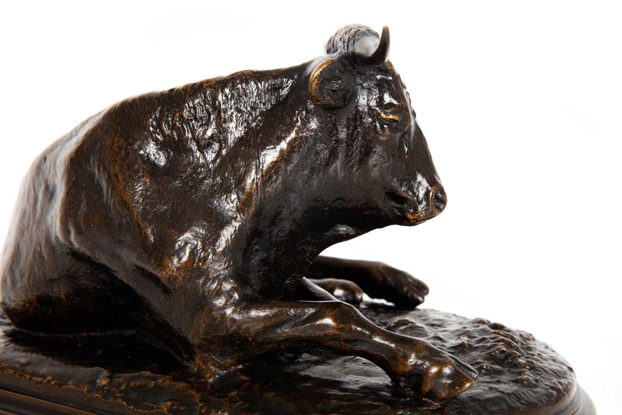 French Antique Bronze Sculpture “Resting Bull” by Rosa Bonheur ca. 1870-90 For Sale 14