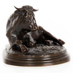 Scultura in bronzo antico francese "Toro a riposo" di Rosa Bonheur ca. 1870-90