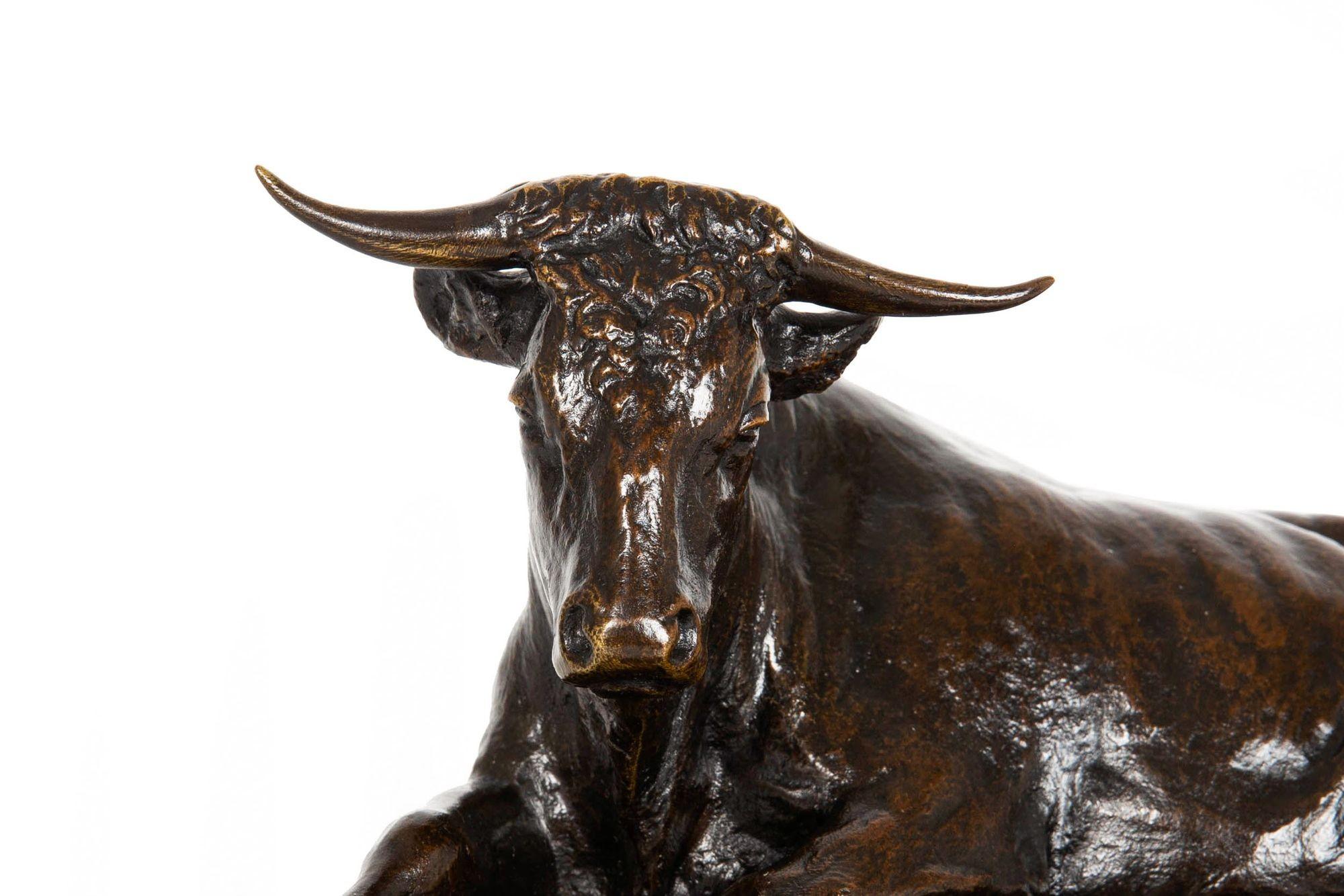 19th Century French Antique Bronze Sculpture “Resting Bull” by Rosa Bonheur ca. 1870-90 For Sale