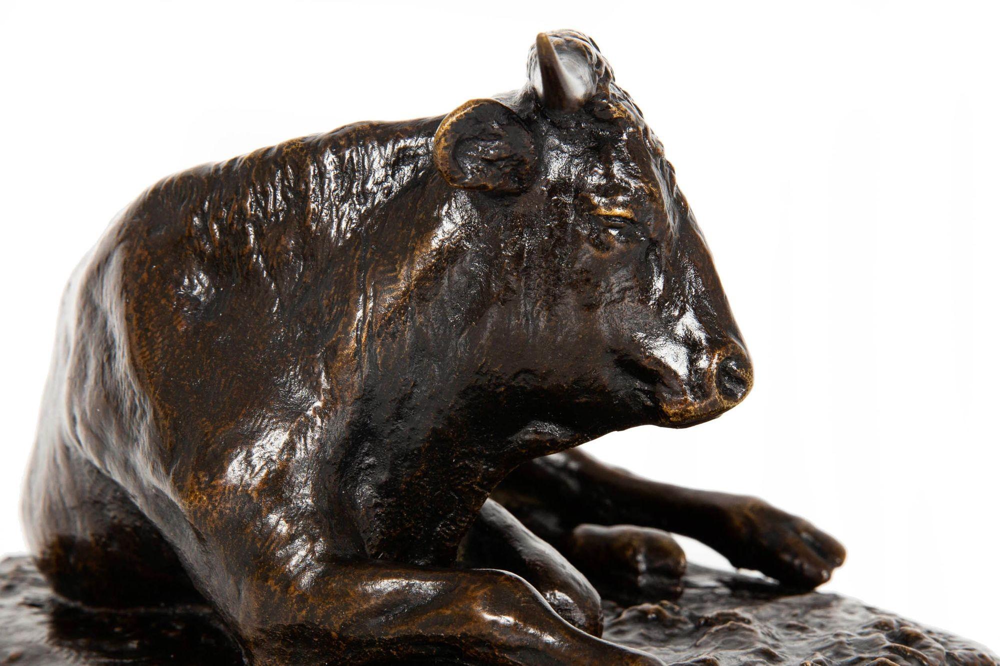 French Antique Bronze Sculpture “Resting Bull” by Rosa Bonheur ca. 1870-90 For Sale 1