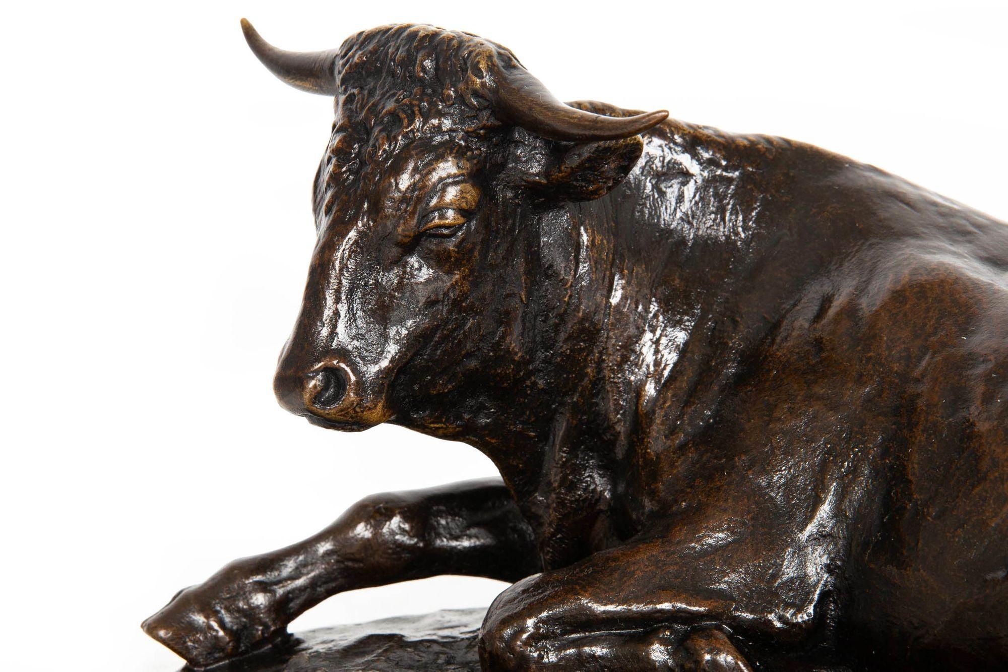 French Antique Bronze Sculpture “Resting Bull” by Rosa Bonheur ca. 1870-90 For Sale 2