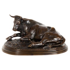 Escultura francesa antigua de bronce "Toro descansando" de Rosa Bonheur ca. 1870-90