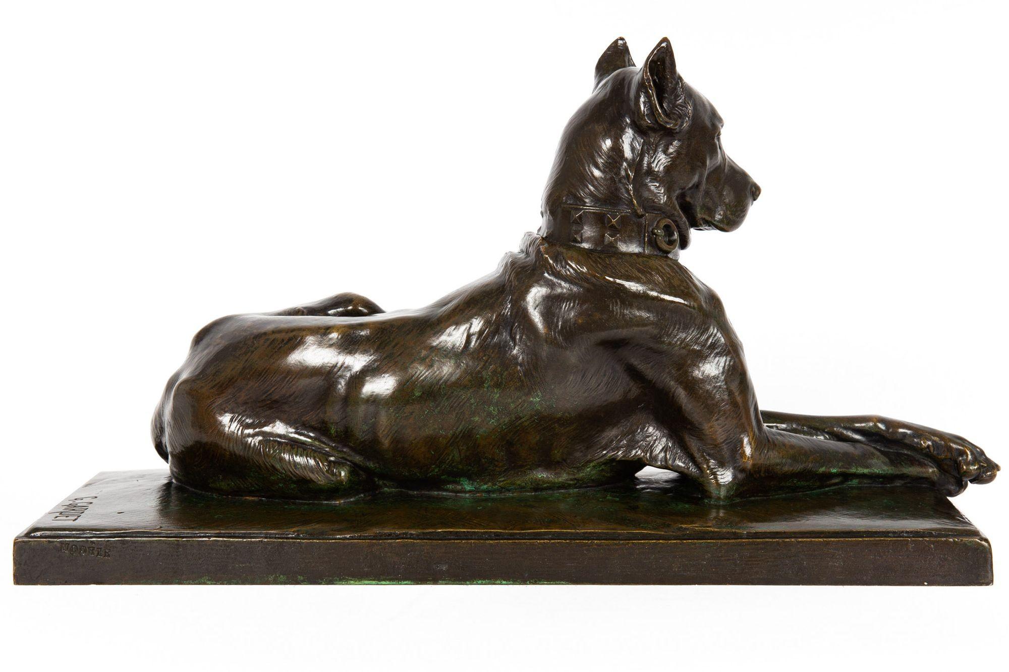 French Antique Bronze Sculpture “Resting Great Dane” by Georges Gardet In Good Condition In Shippensburg, PA