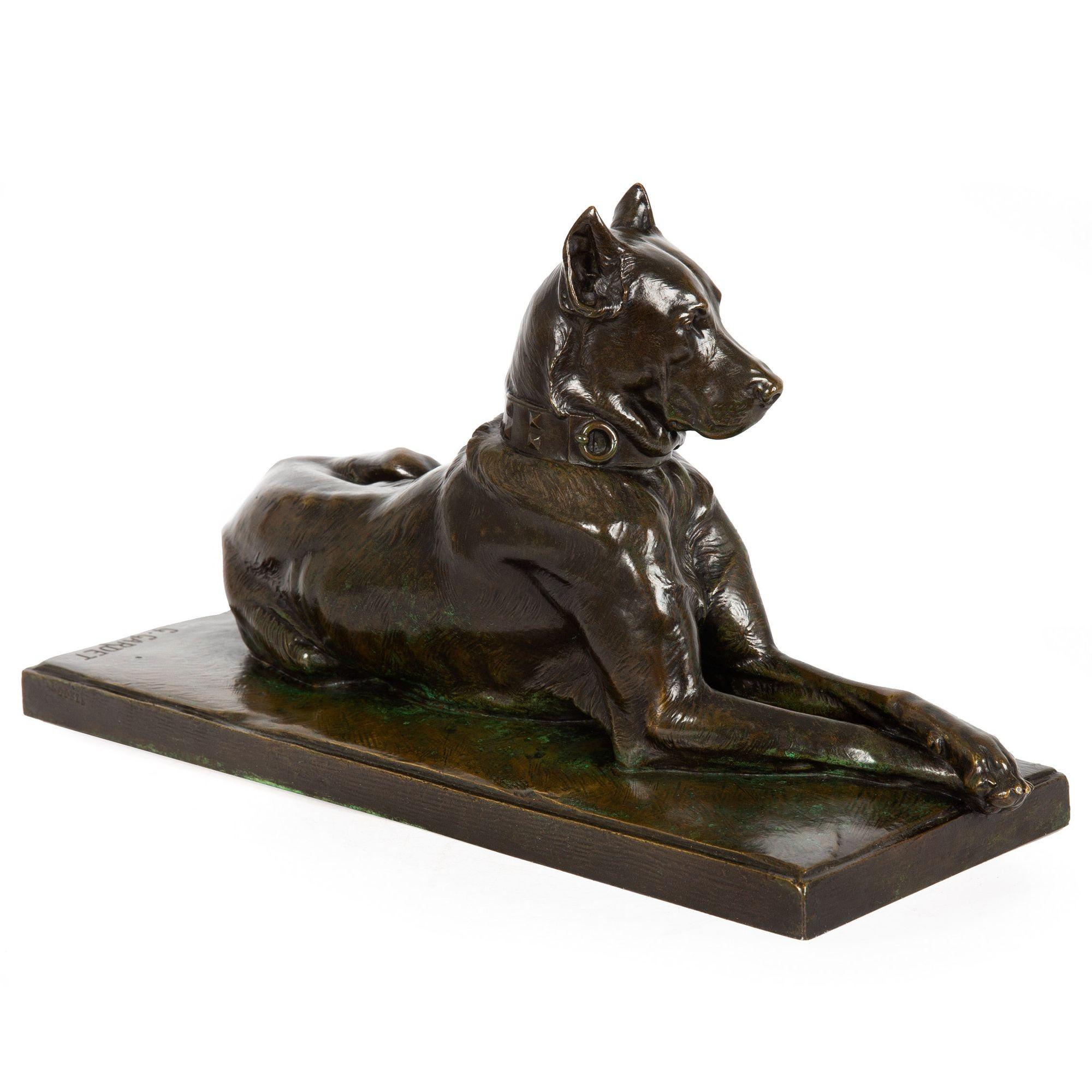 20th Century French Antique Bronze Sculpture “Resting Great Dane” by Georges Gardet