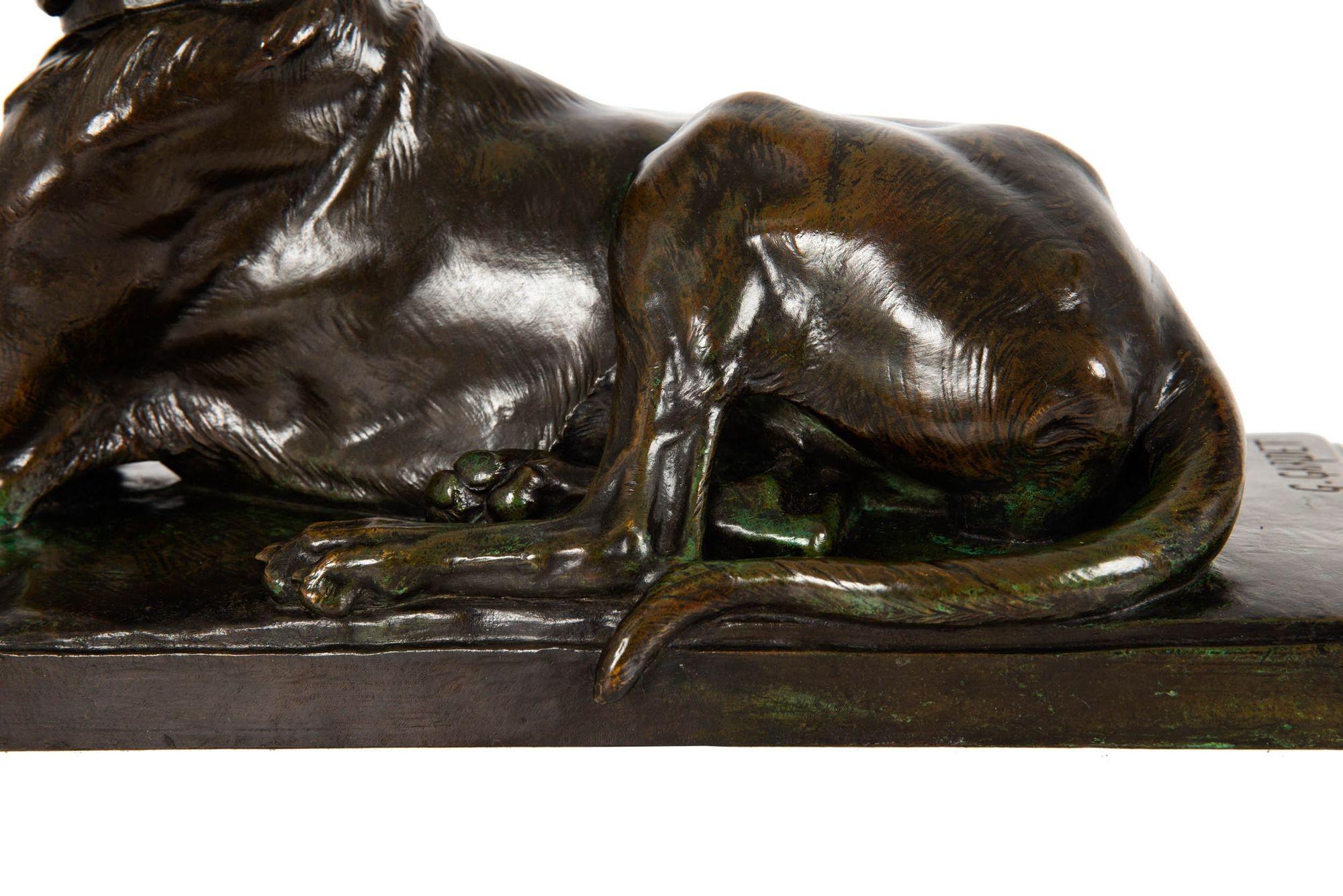 French Antique Bronze Sculpture “Resting Great Dane” by Georges Gardet 4