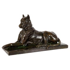 French Antique Bronze Sculpture “Resting Great Dane” by Georges Gardet