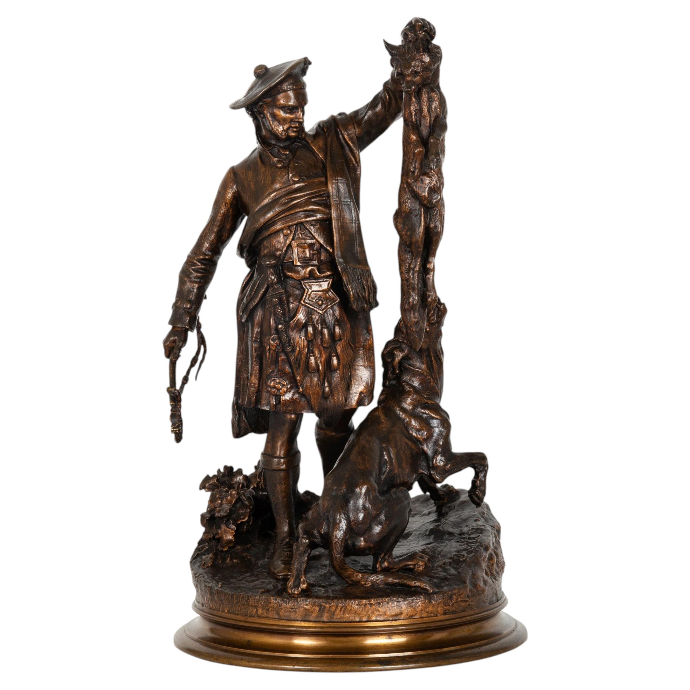 French Antique Bronze Sculpture “Scottish Hunter”, Pierre Jules Mene ca. 1900 For Sale