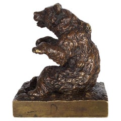 French Antique Bronze Sculpture "Seated Bear" After Chrisophe Fratin, 19th C