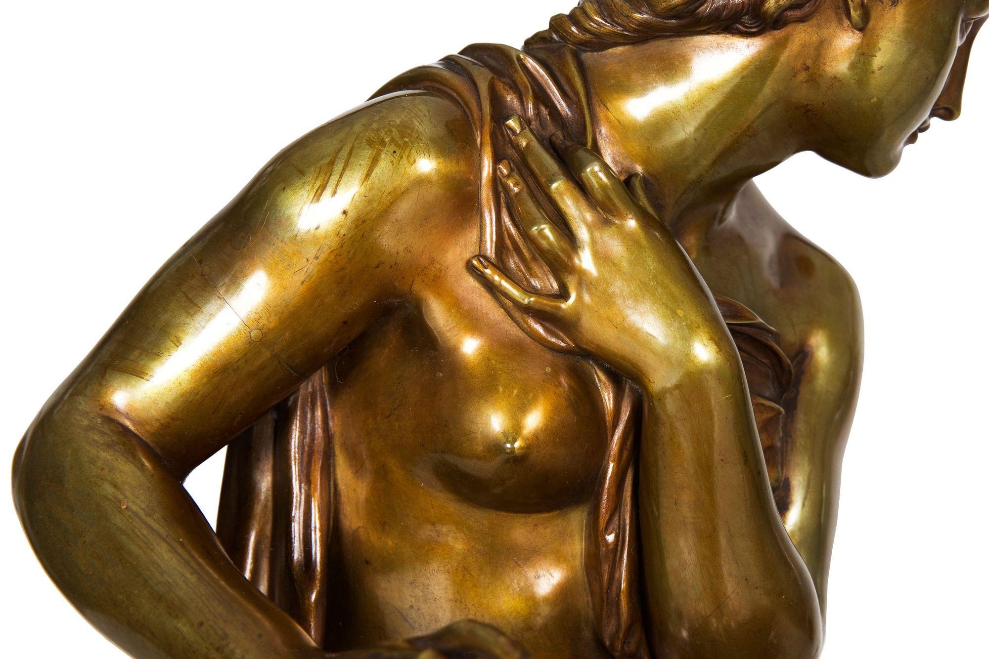 French Antique Bronze Sculpture “Seated Woman” by Etienne-Henri Dumaige, c.1880 For Sale 8