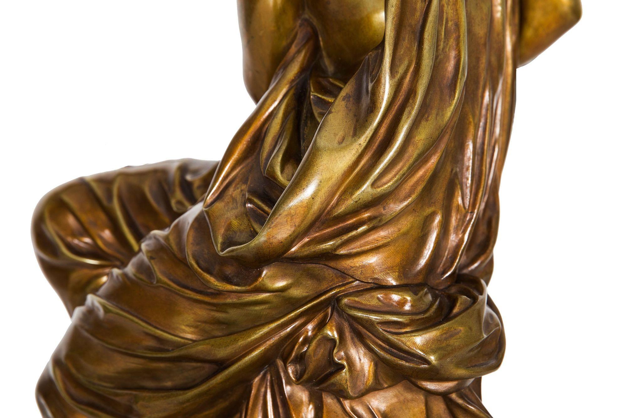 French Antique Bronze Sculpture “Seated Woman” by Etienne-Henri Dumaige, c.1880 For Sale 13