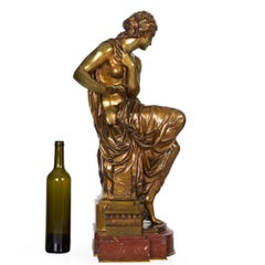 French Antique Bronze Sculpture “Seated Woman” by Etienne-Henri Dumaige, c.1880
