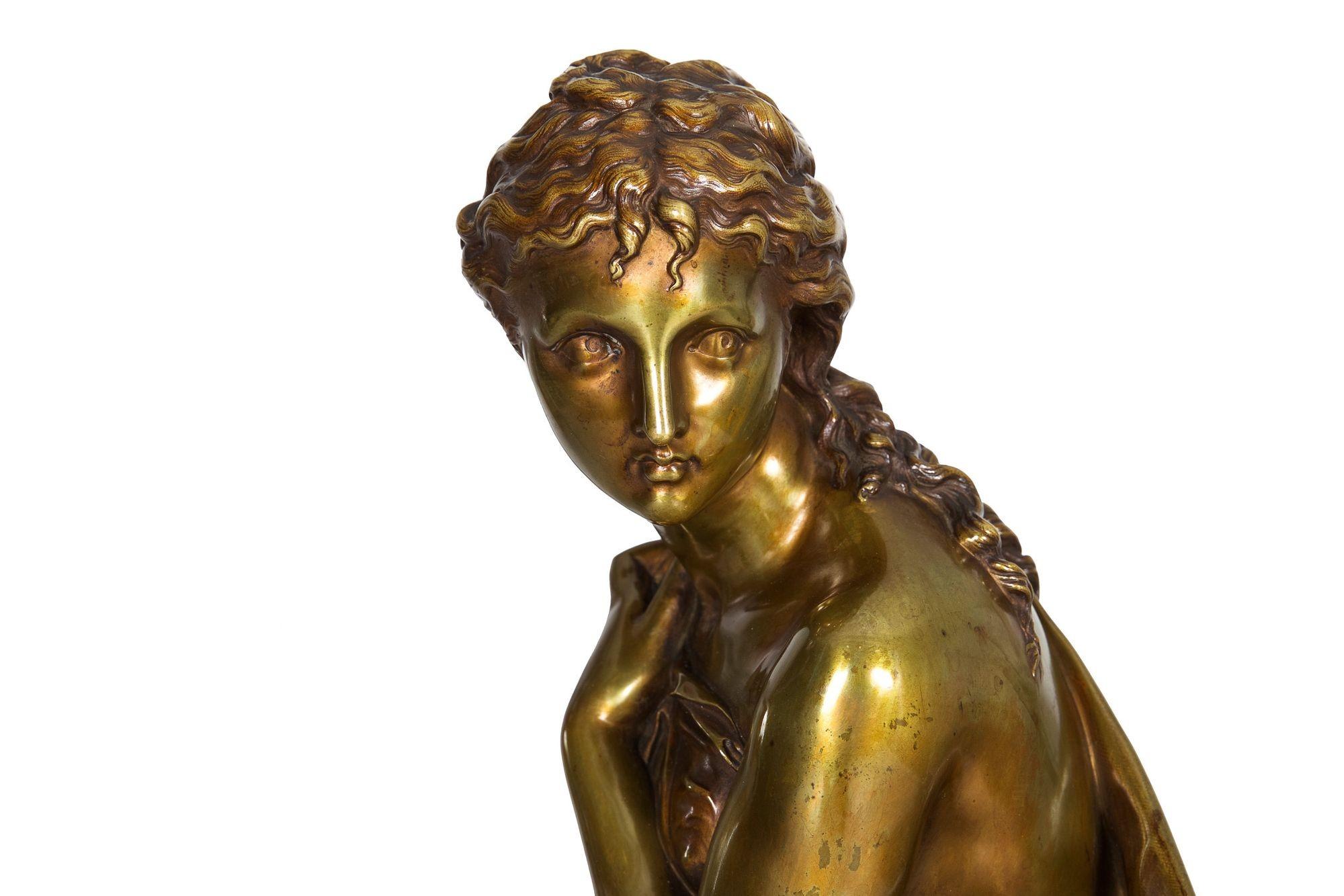 Romantic French Antique Bronze Sculpture “Seated Woman” by Etienne-Henri Dumaige, c.1880 For Sale