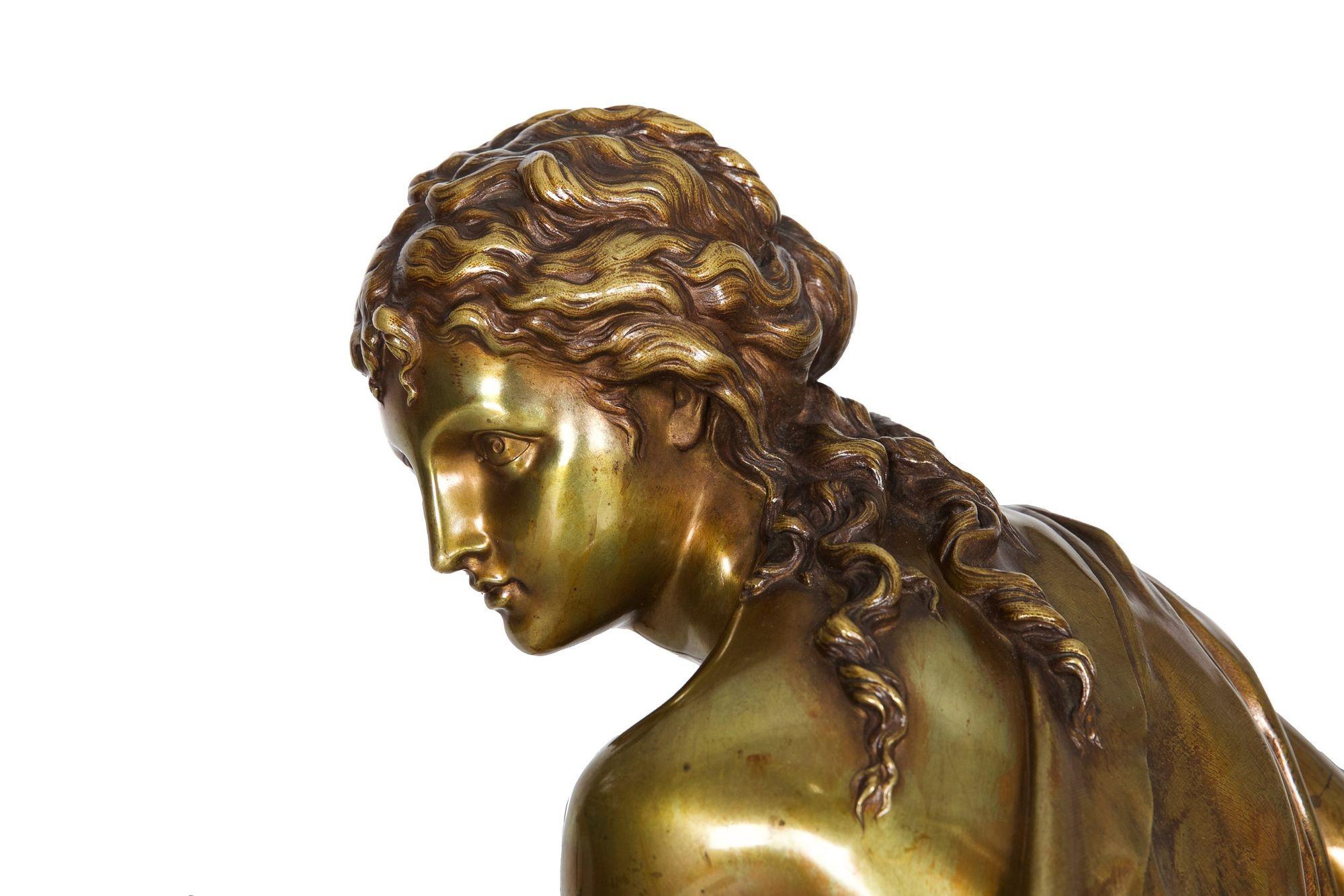 French Antique Bronze Sculpture “Seated Woman” by Etienne-Henri Dumaige, c.1880 For Sale 1