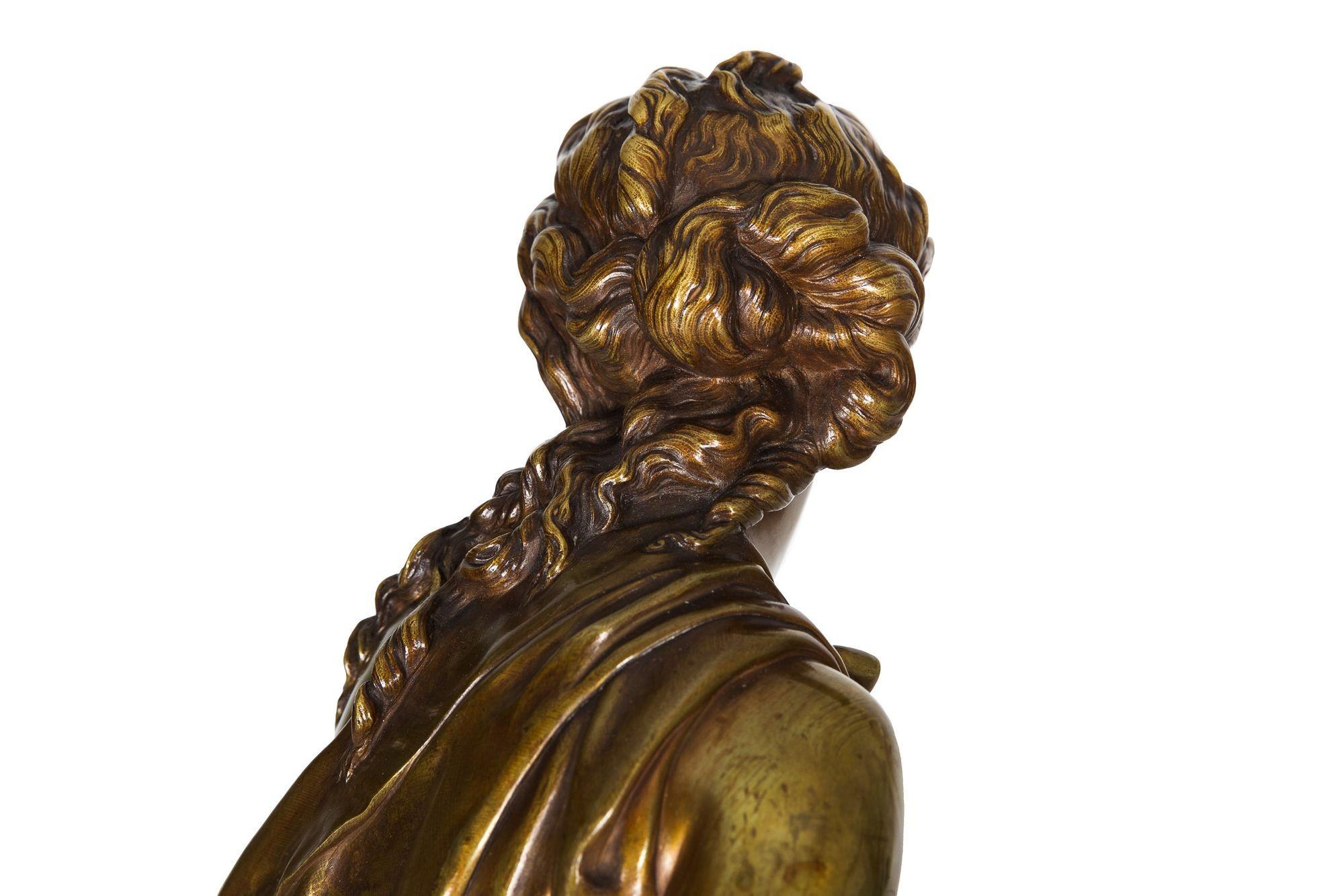 19th Century French Antique Bronze Sculpture “Seated Woman” by Etienne-Henri Dumaige, c.1880 For Sale