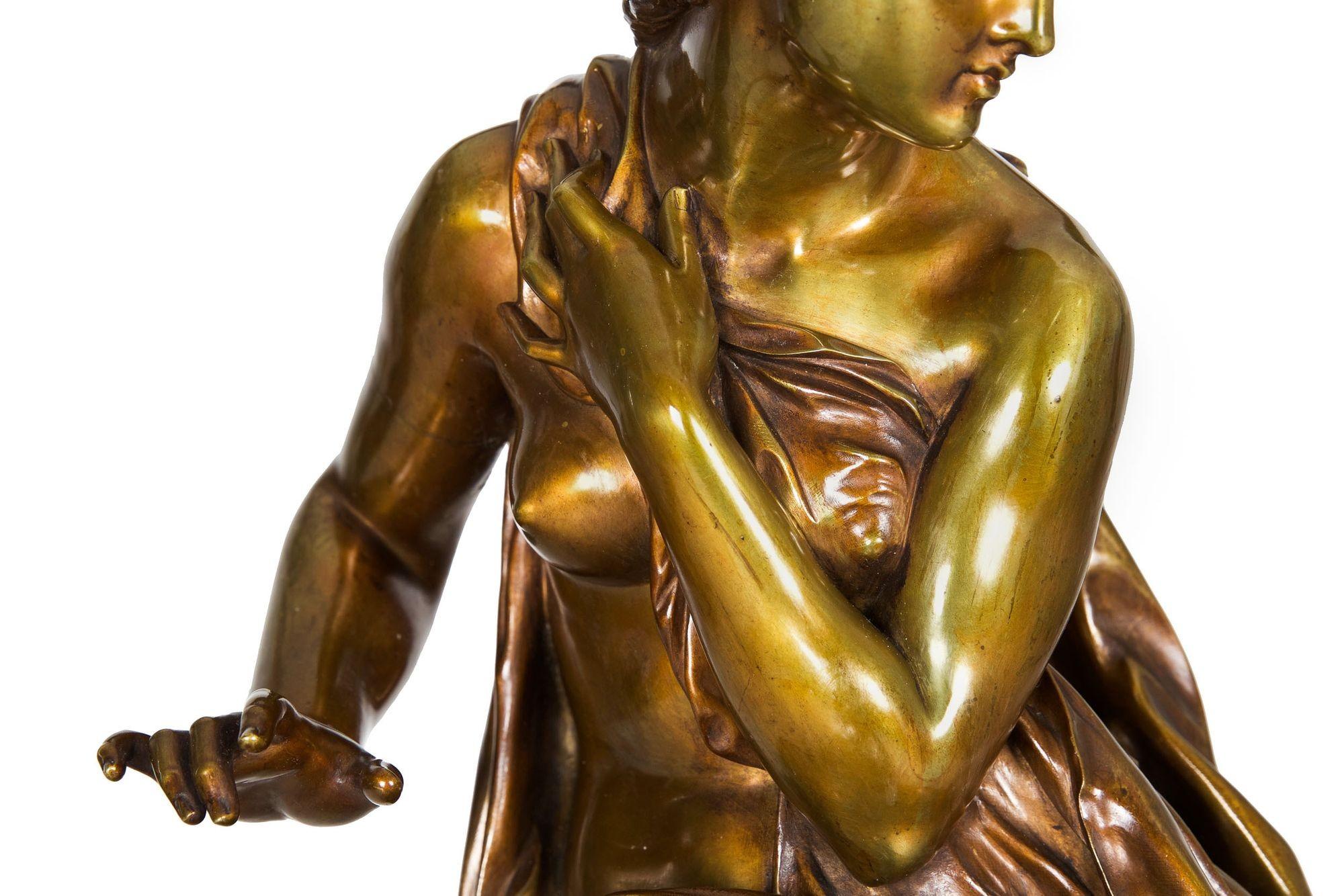 French Antique Bronze Sculpture “Seated Woman” by Etienne-Henri Dumaige, c.1880 For Sale 1