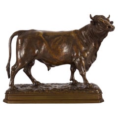 French Antique Bronze Sculpture "Standing Bull" by Jules Moigniez circa 1870