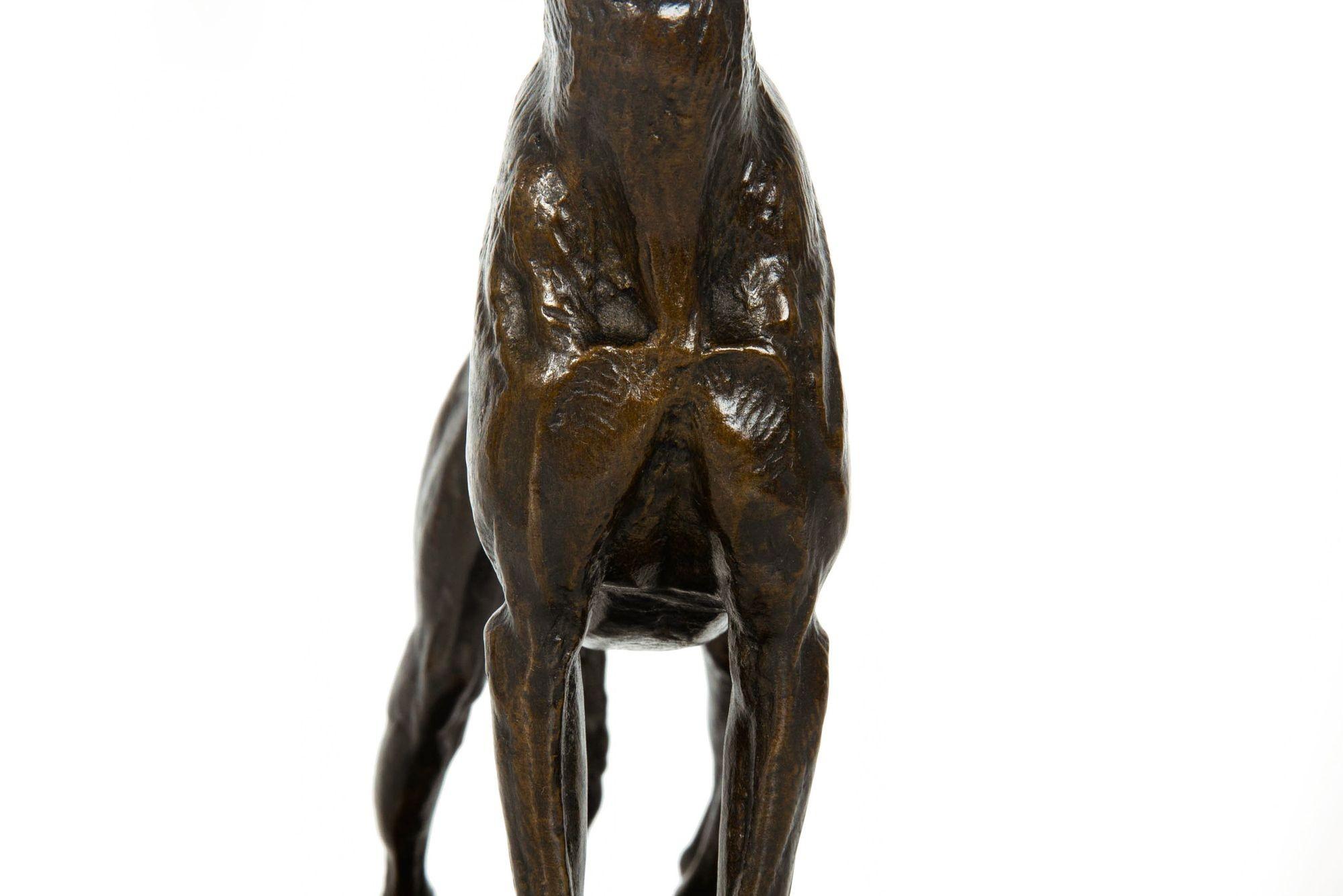 French Antique Bronze Sculpture “Standing Greyhound” by Emmanuel Fremiet For Sale 7