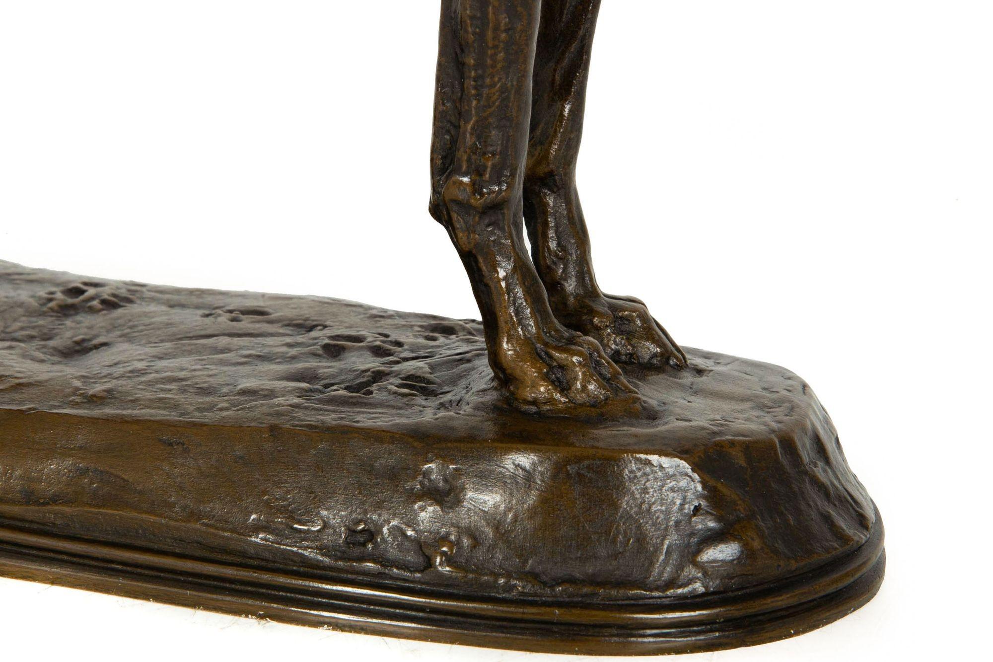 French Antique Bronze Sculpture “Standing Greyhound” by Emmanuel Fremiet For Sale 13