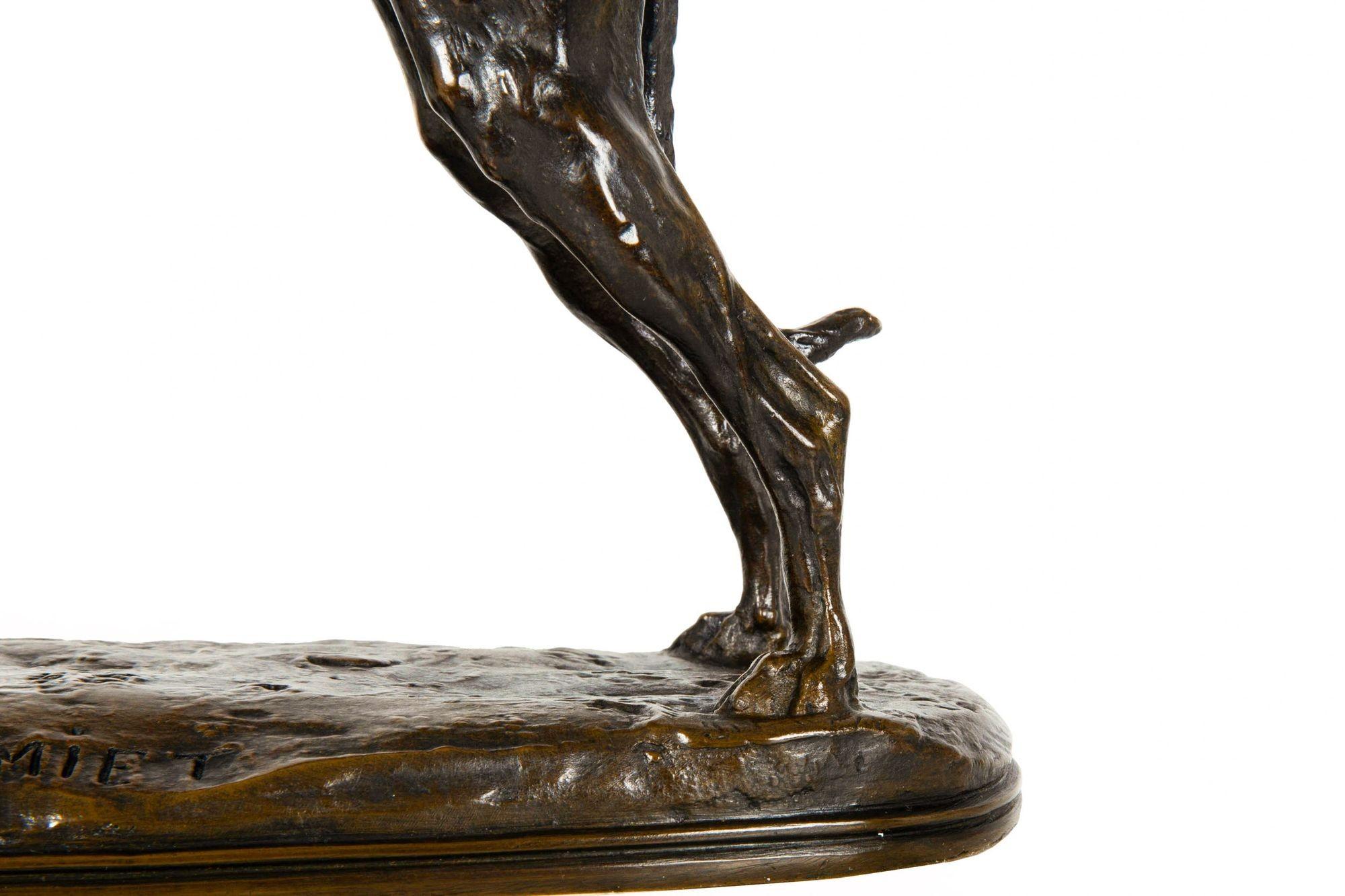 French Antique Bronze Sculpture “Standing Greyhound” by Emmanuel Fremiet For Sale 14