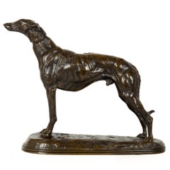 French Antique Bronze Sculpture “Standing Greyhound” by Emmanuel Fremiet