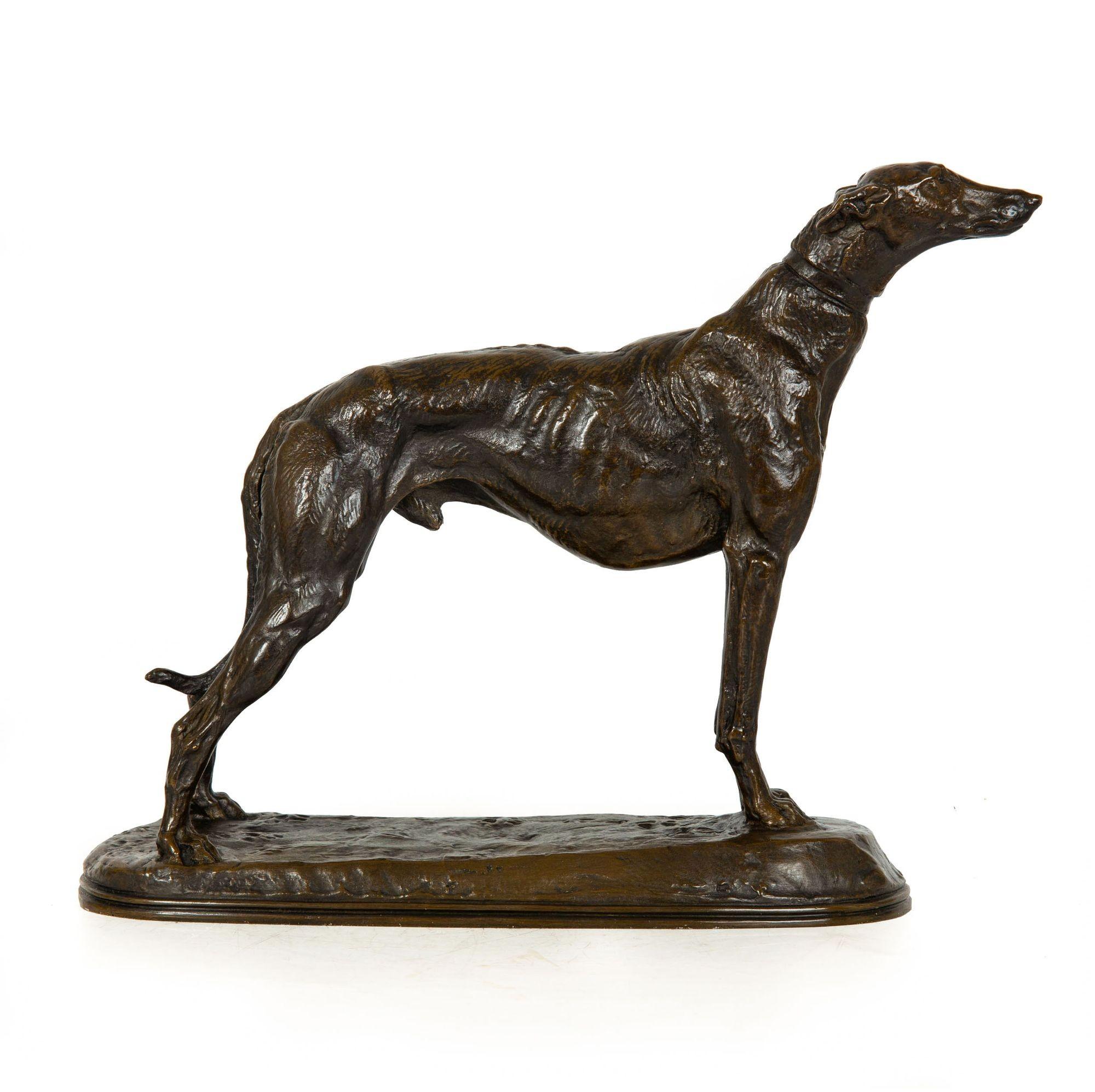 Romantic French Antique Bronze Sculpture “Standing Greyhound” by Emmanuel Fremiet For Sale