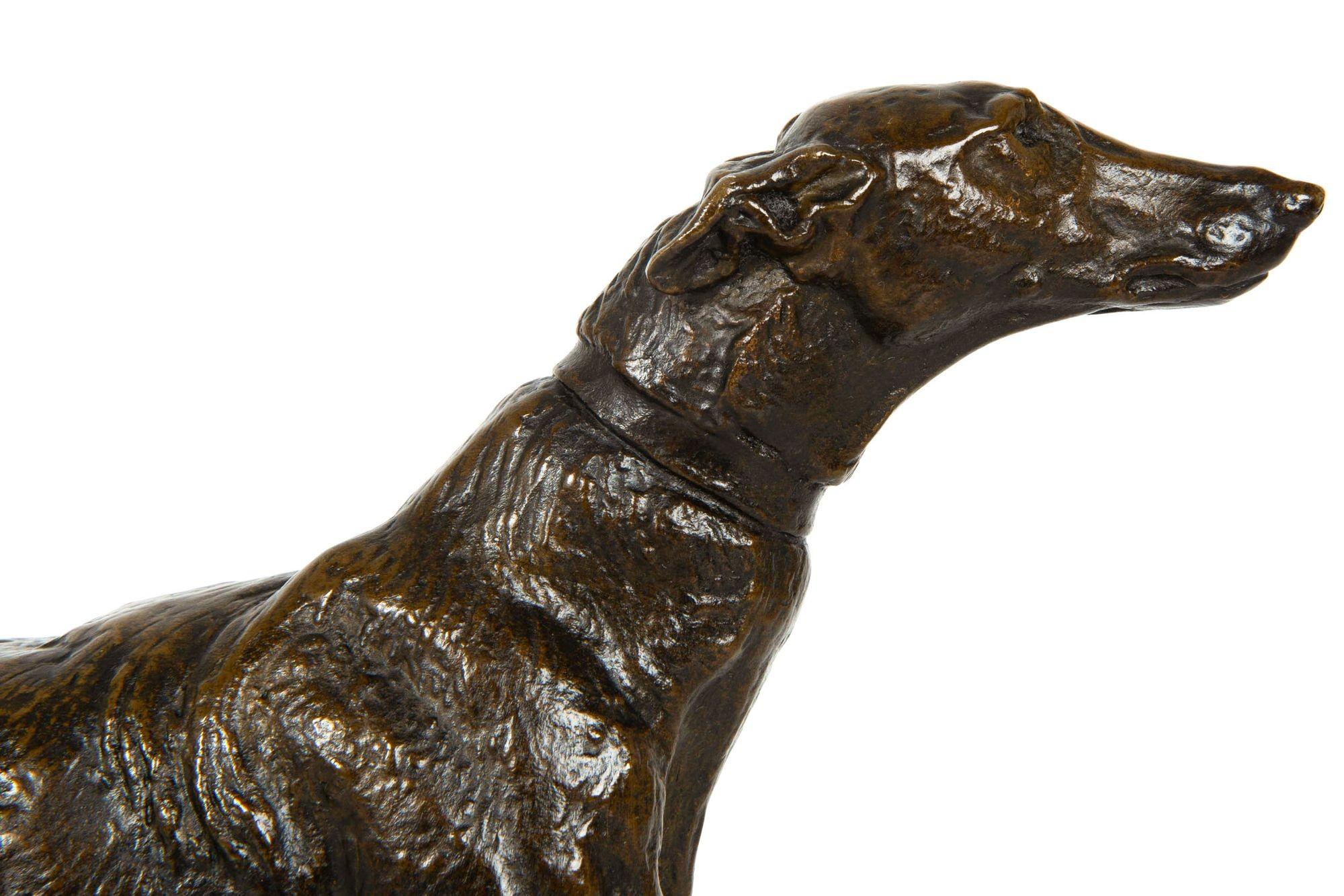 19th Century French Antique Bronze Sculpture “Standing Greyhound” by Emmanuel Fremiet For Sale