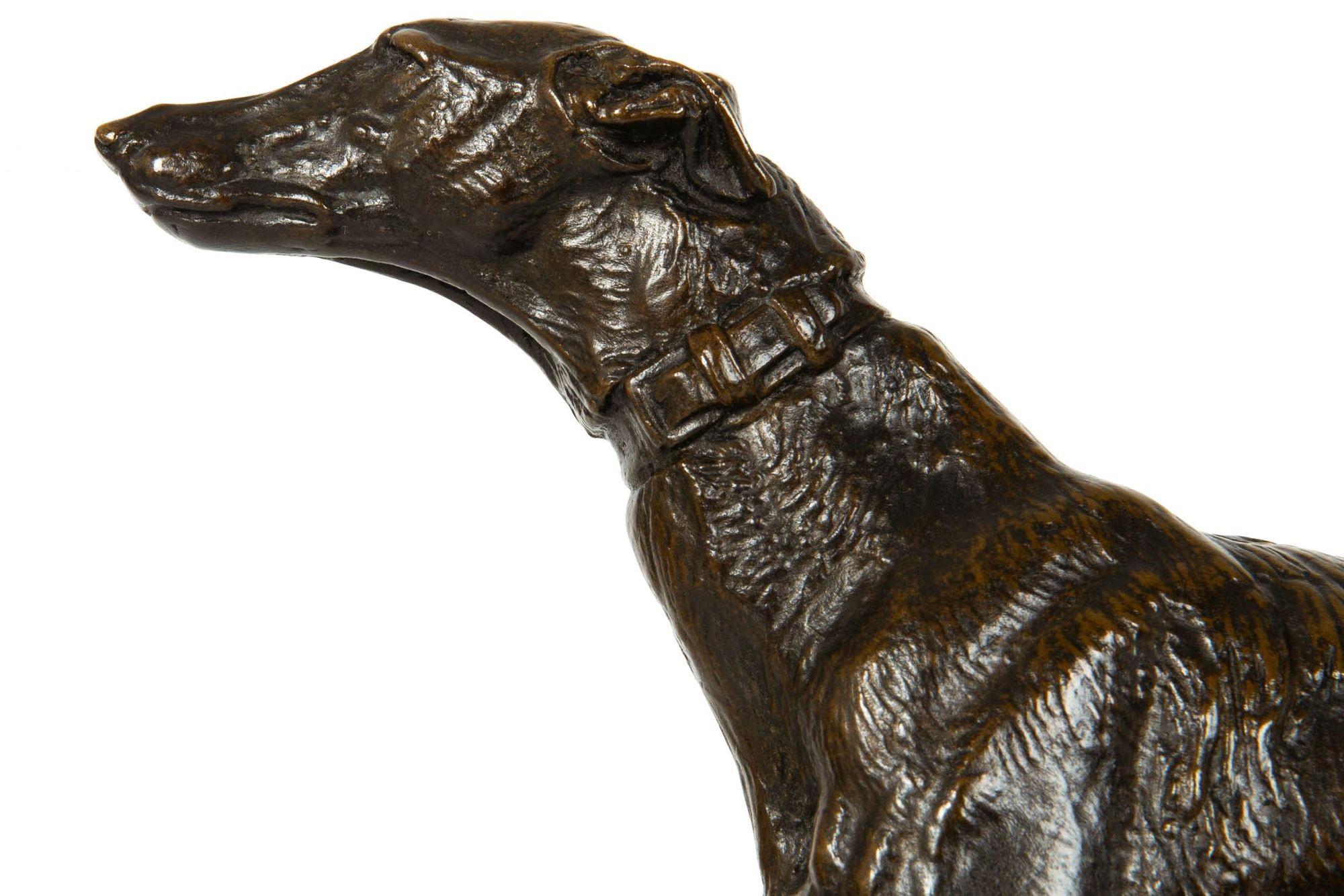 French Antique Bronze Sculpture “Standing Greyhound” by Emmanuel Fremiet For Sale 1