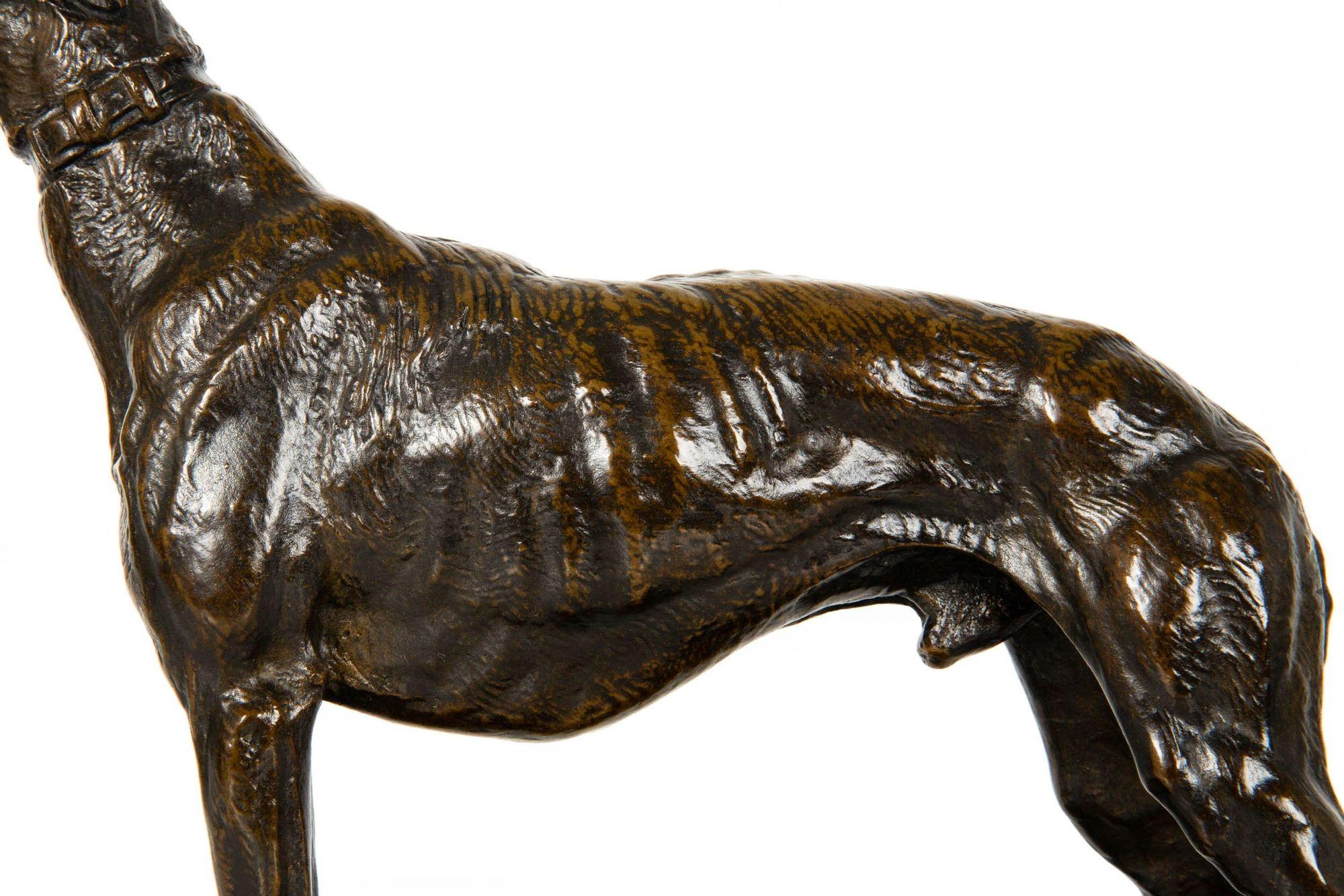 French Antique Bronze Sculpture “Standing Greyhound” by Emmanuel Fremiet For Sale 2