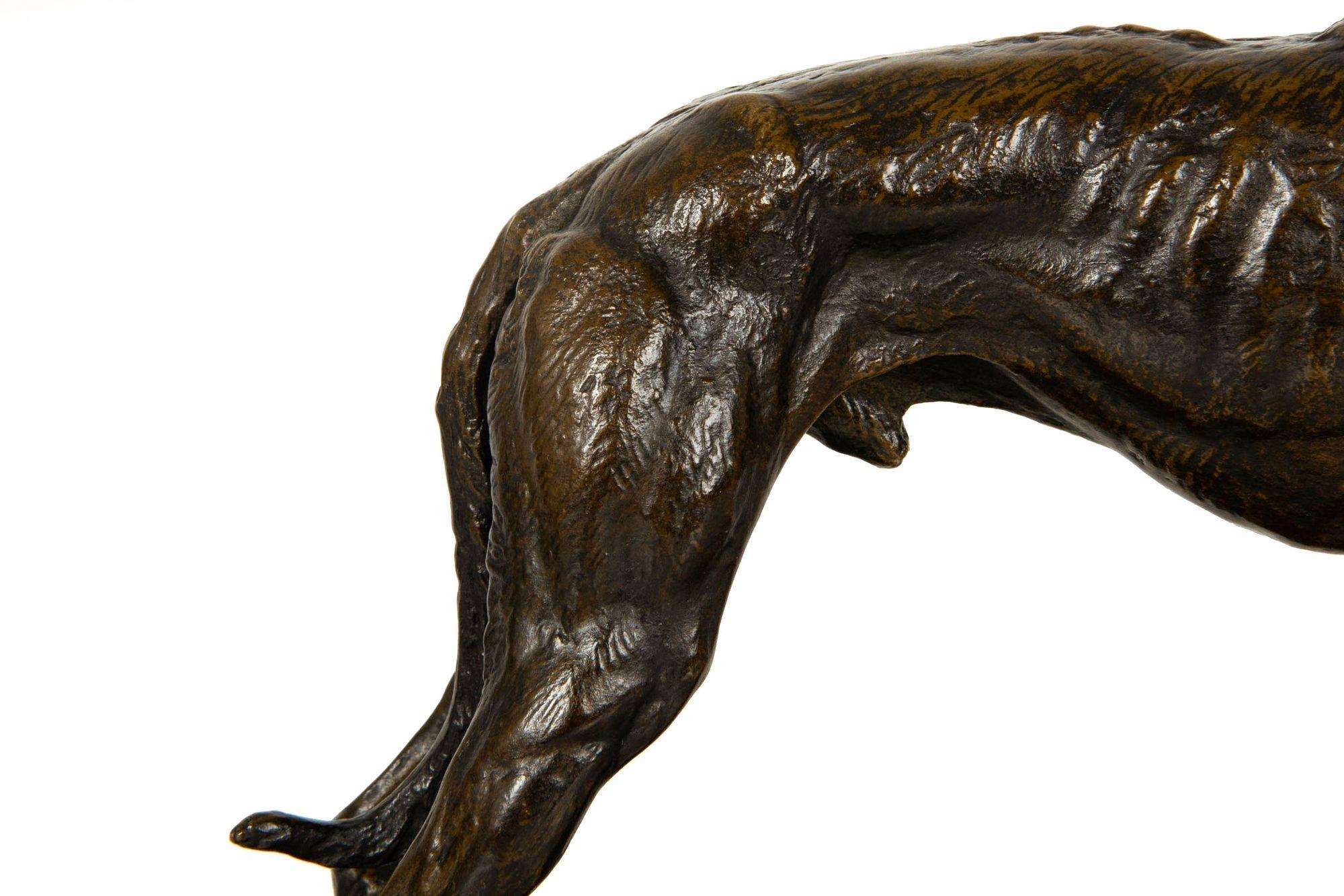 French Antique Bronze Sculpture “Standing Greyhound” by Emmanuel Fremiet For Sale 3