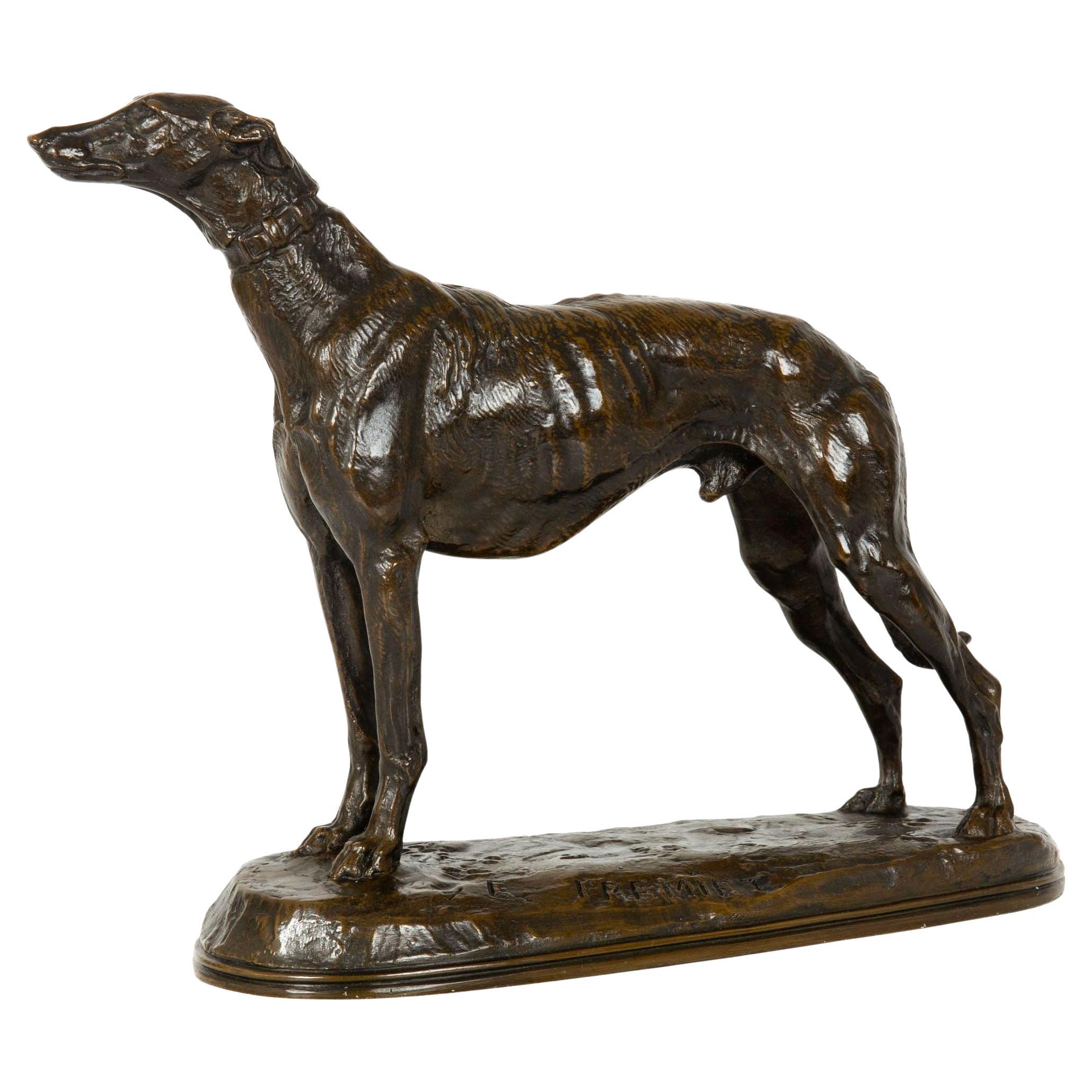 French Antique Bronze Sculpture “Standing Greyhound” by Emmanuel Fremiet