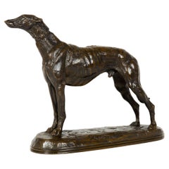 French Antique Bronze Sculpture “Standing Greyhound” by Emmanuel Fremiet