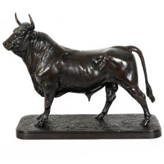 French Antique Bronze Sculpture “Striding Bull” after Isidore Jules Bonheur