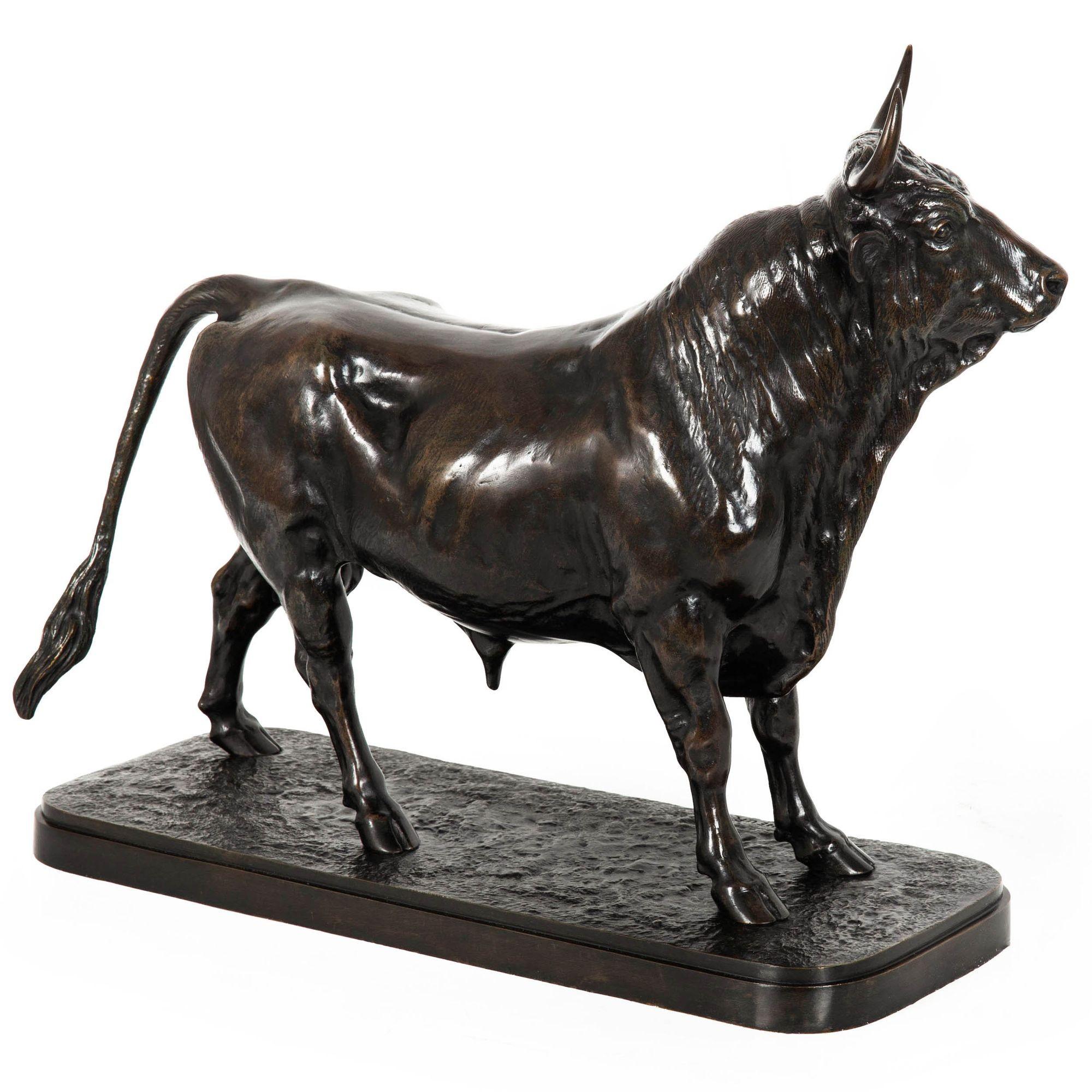 Romantic French Antique Bronze Sculpture “Striding Bull” after Isidore Jules Bonheur For Sale
