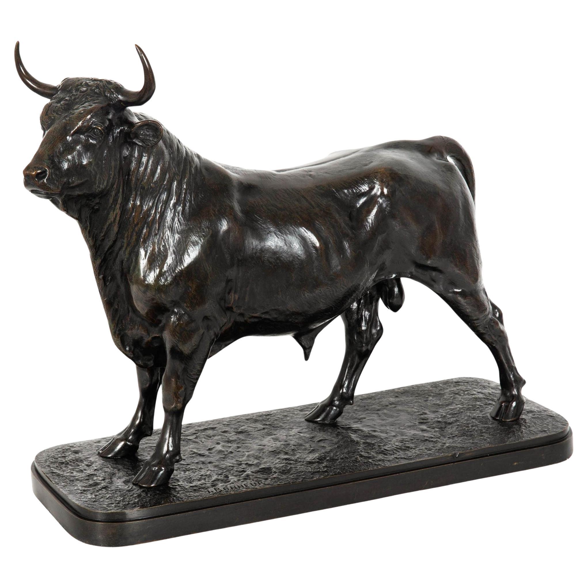 Escultura antigua francesa de bronce "Toro a la zancada" según Isidore Jules Bonheur