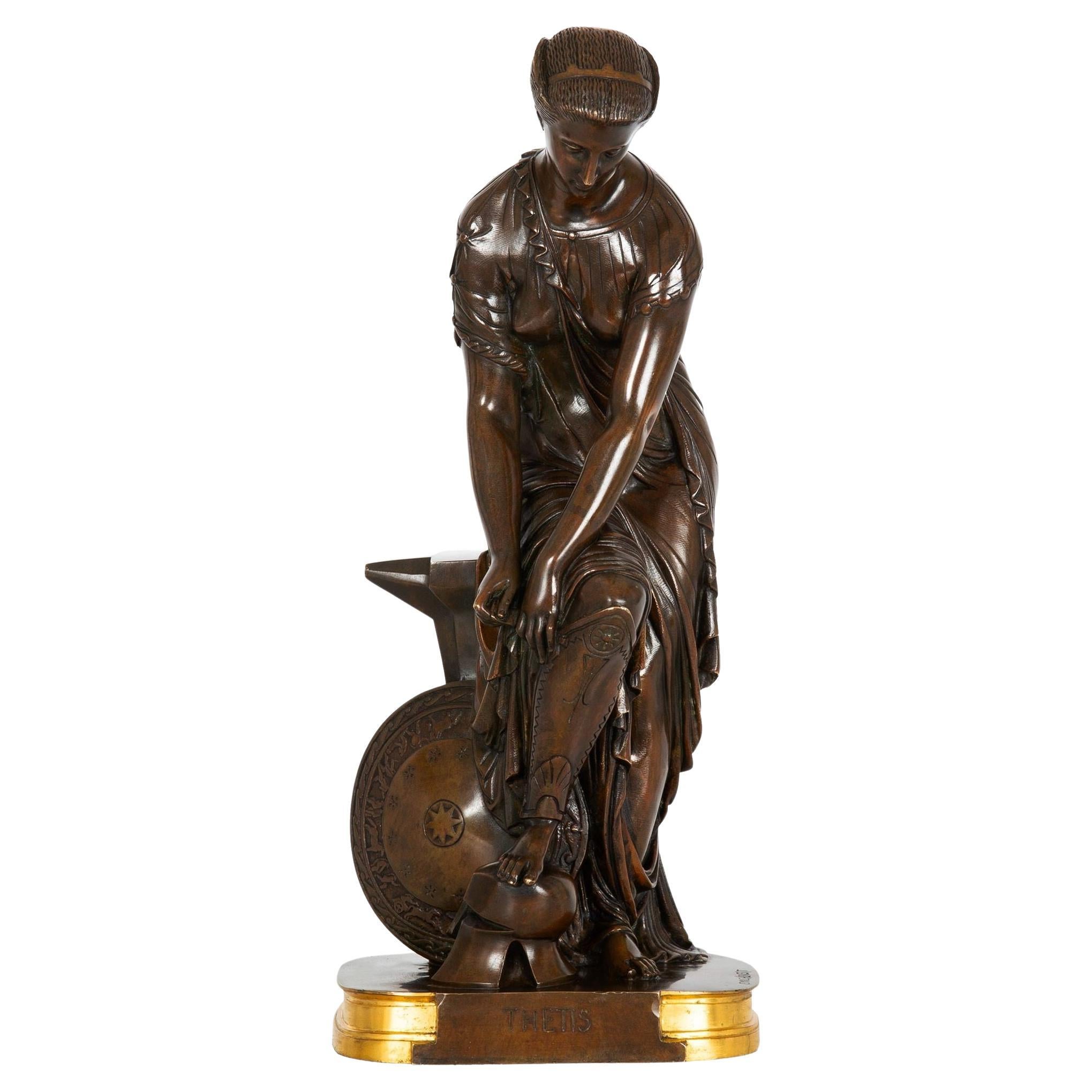 French Antique Bronze Sculpture “Thetis, Olympian” After Pierre Emile Hebert For Sale