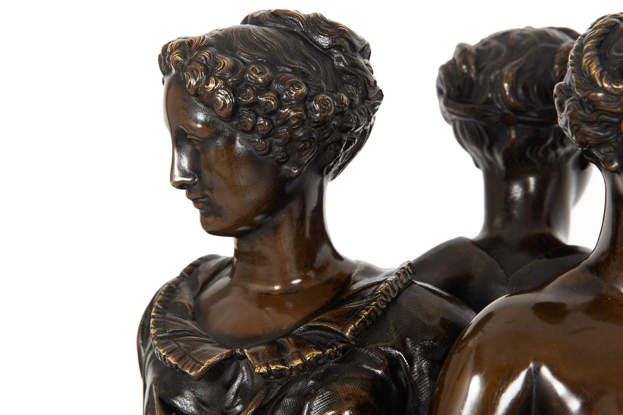 Französische antike Bronzeskulptur Drei Graces nach Germain Pilon, Französische Skulptur im Angebot 9
