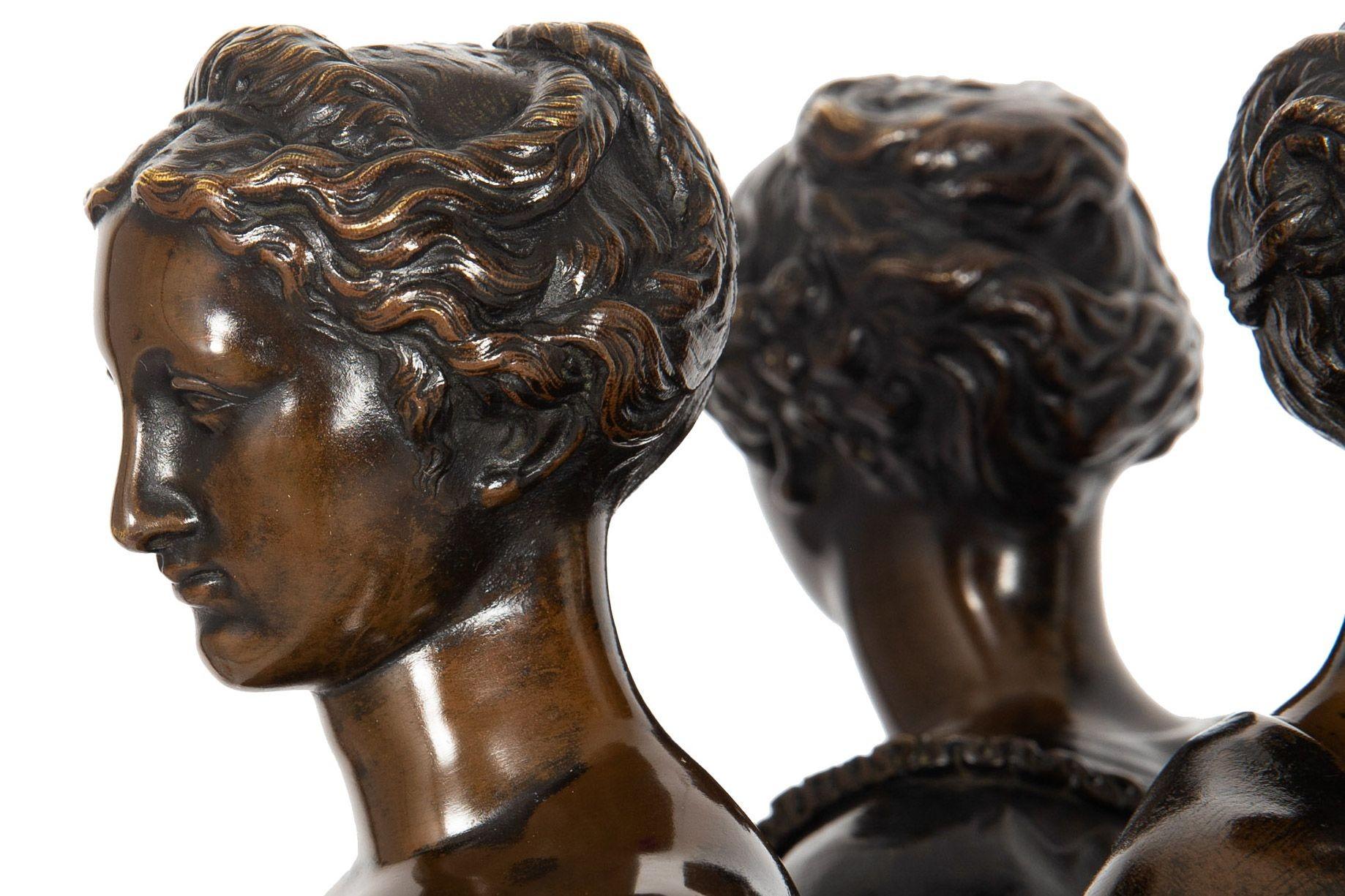 French Antique Bronze Sculpture “Three Graces” after Germain Pilon For Sale 13