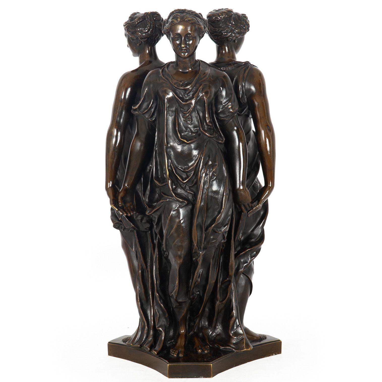 Romantic French Antique Bronze Sculpture “Three Graces” after Germain Pilon For Sale