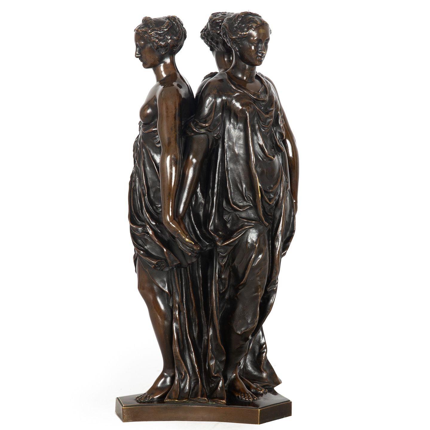 French Antique Bronze Sculpture “Three Graces” after Germain Pilon In Good Condition For Sale In Shippensburg, PA