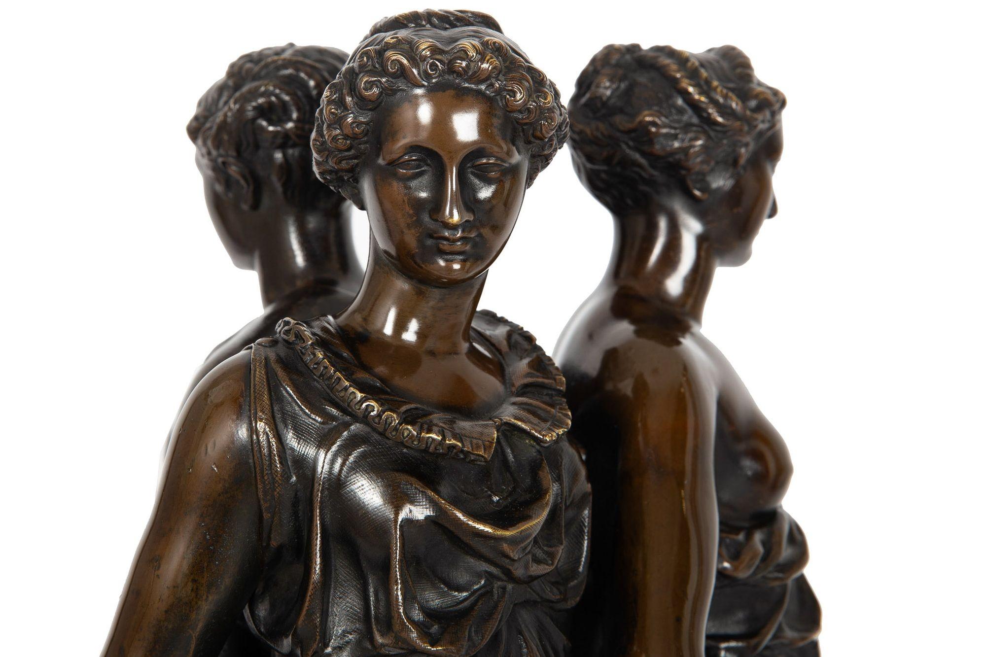19th Century French Antique Bronze Sculpture “Three Graces” after Germain Pilon For Sale
